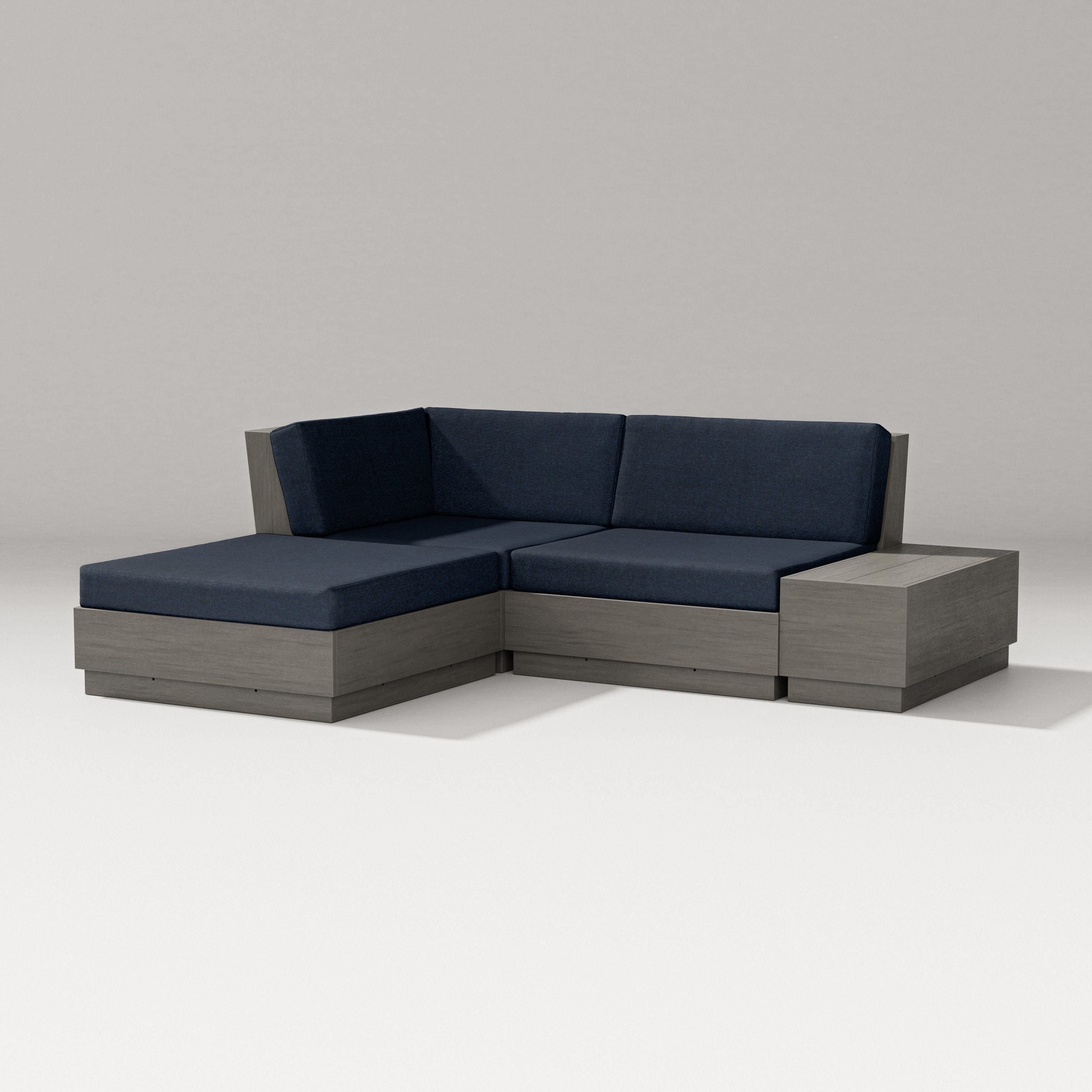 PW Designer Series Elevate Loveseat Sectional with Chaise in Driftwood / Marine Indigo