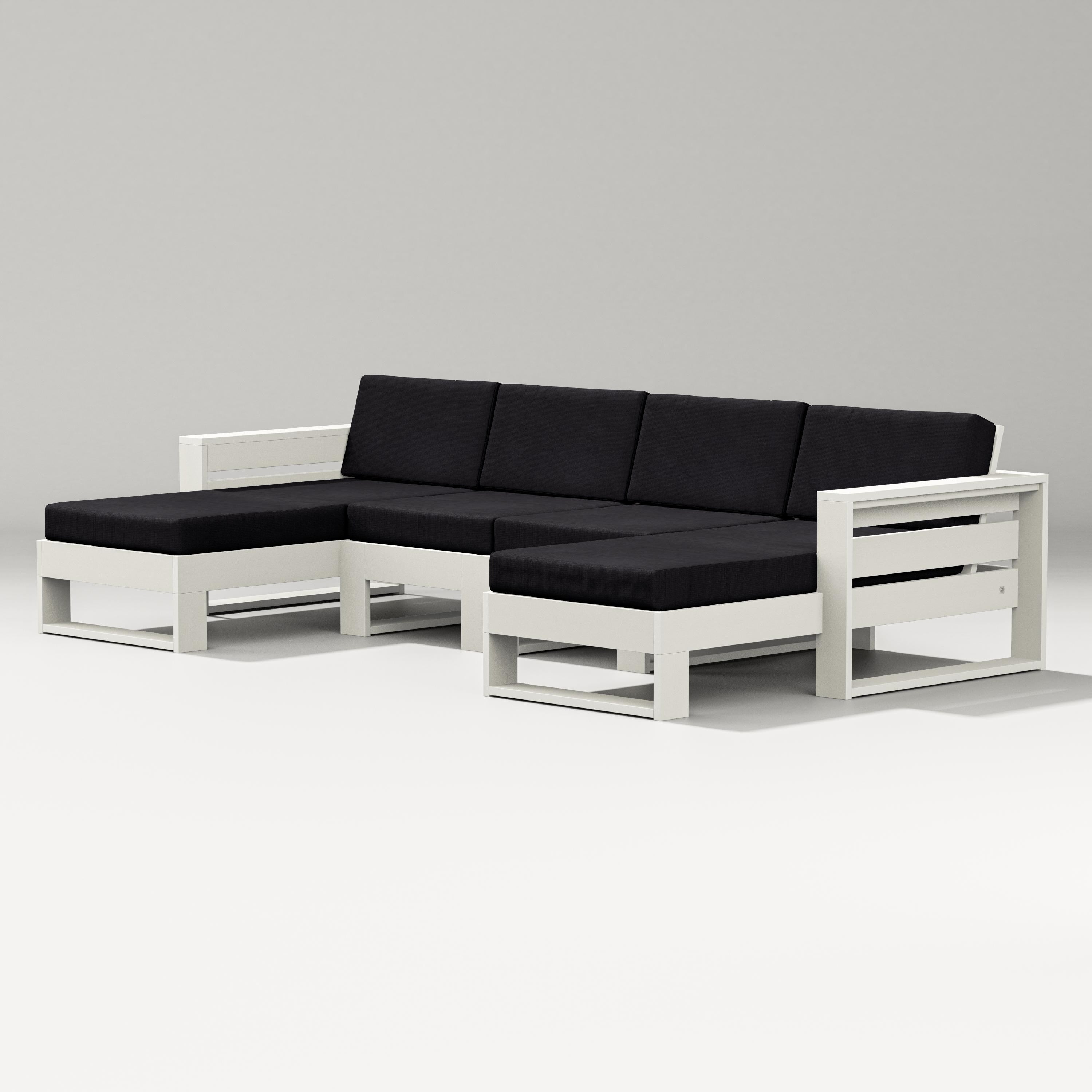 PW Designer Series Latitude Double Chaise Sectional in Vintage White / Midnight Linen
