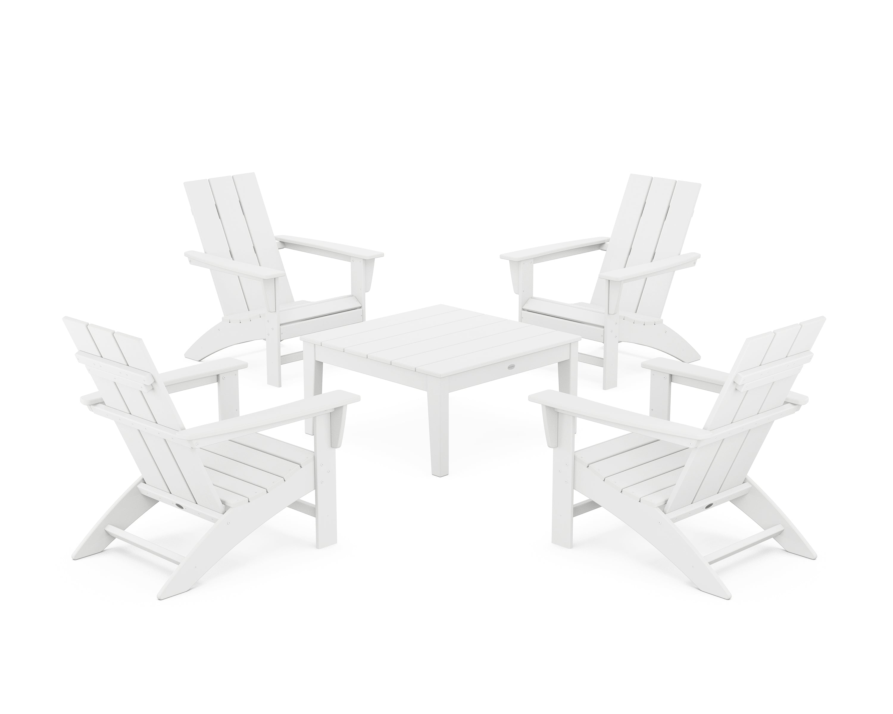 POLYWOOD® 5-Piece Modern Adirondack Chair Conversation Set with 36" Conversation Table in White