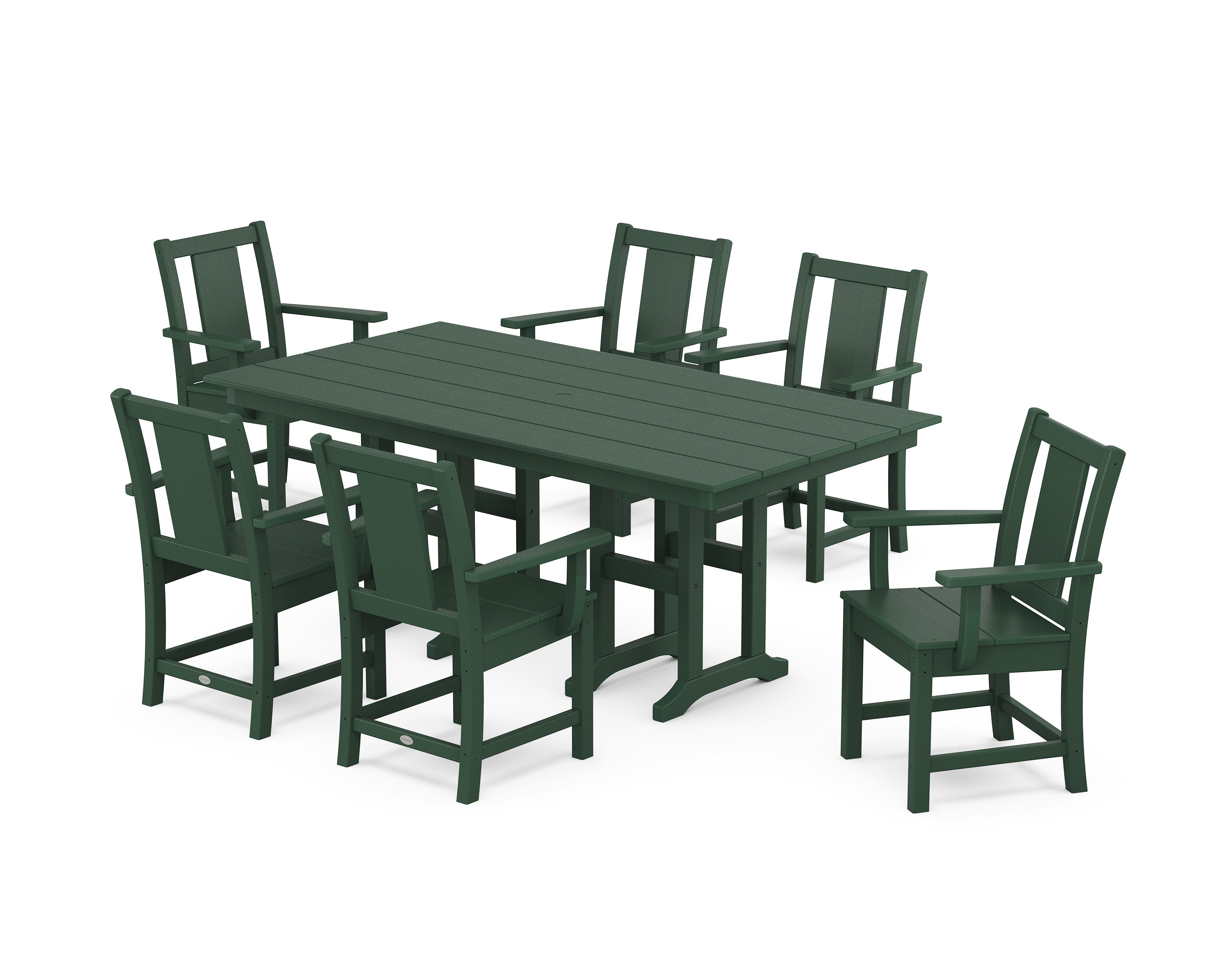 POLYWOOD® Prairie Arm Chair 7-Piece Farmhouse Dining Set in Green