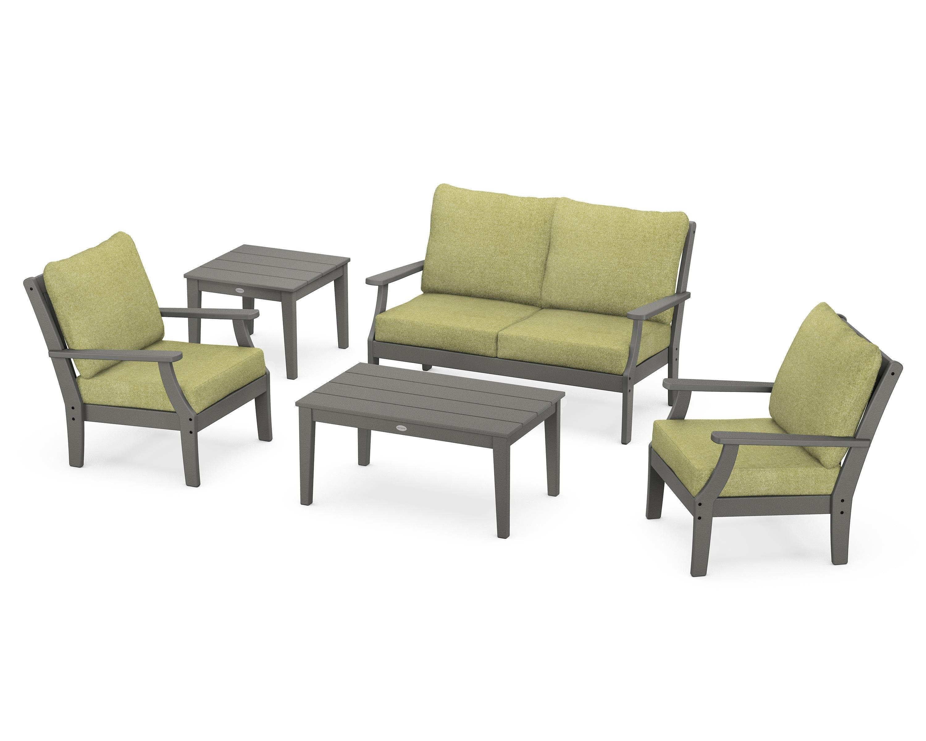 POLYWOOD Braxton 5-Piece Deep Seating Set in Slate Grey / Chartreuse Boucle