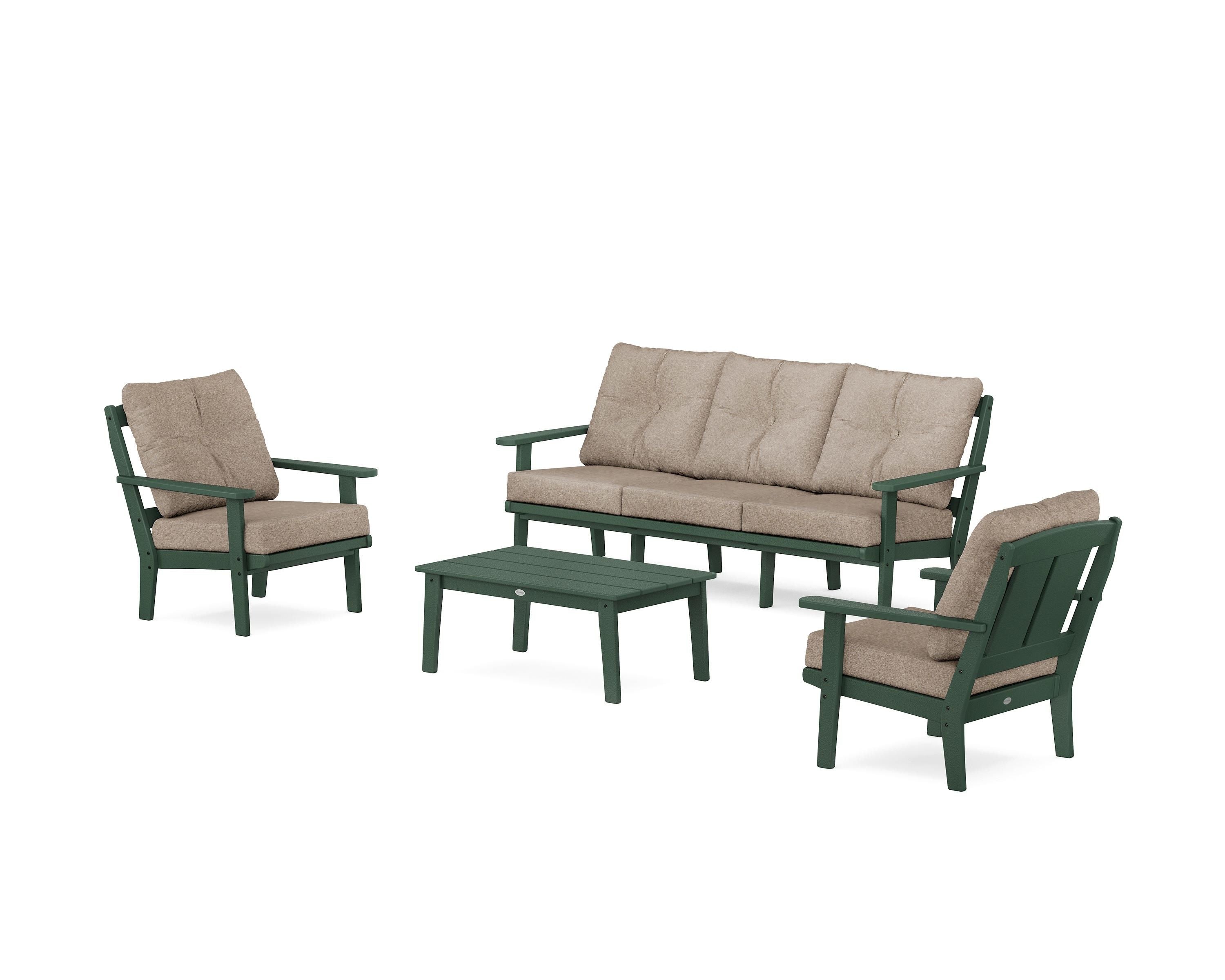 POLYWOOD Mission 4-Piece Deep Seating Set with Sofa in Green / Spiced Burlap