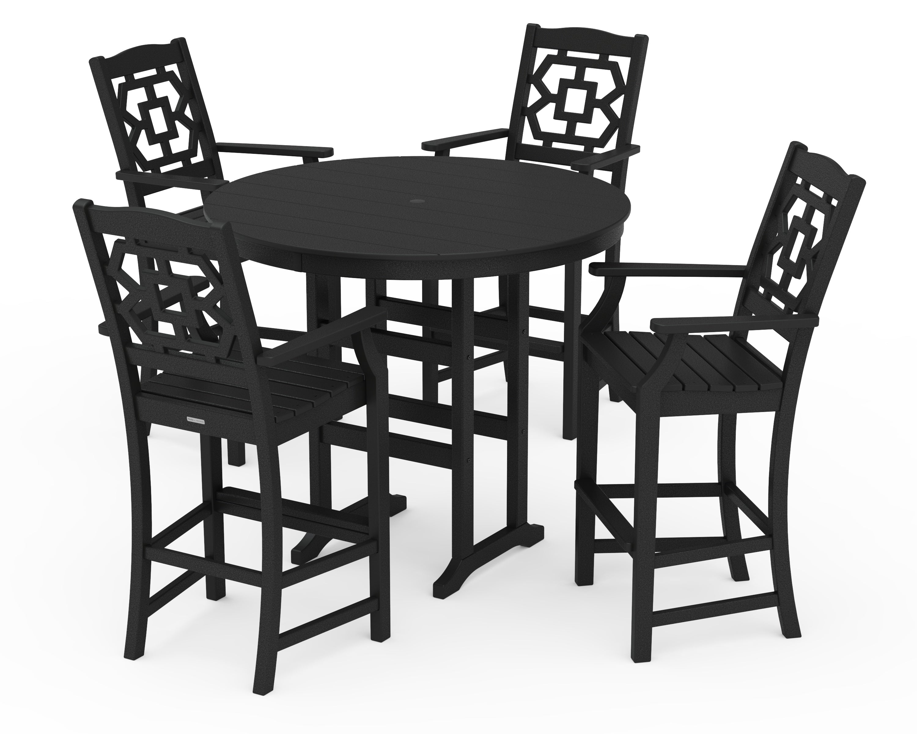 Martha Stewart by POLYWOOD Chinoiserie 5-Piece Round Farmhouse Bar Set in Black