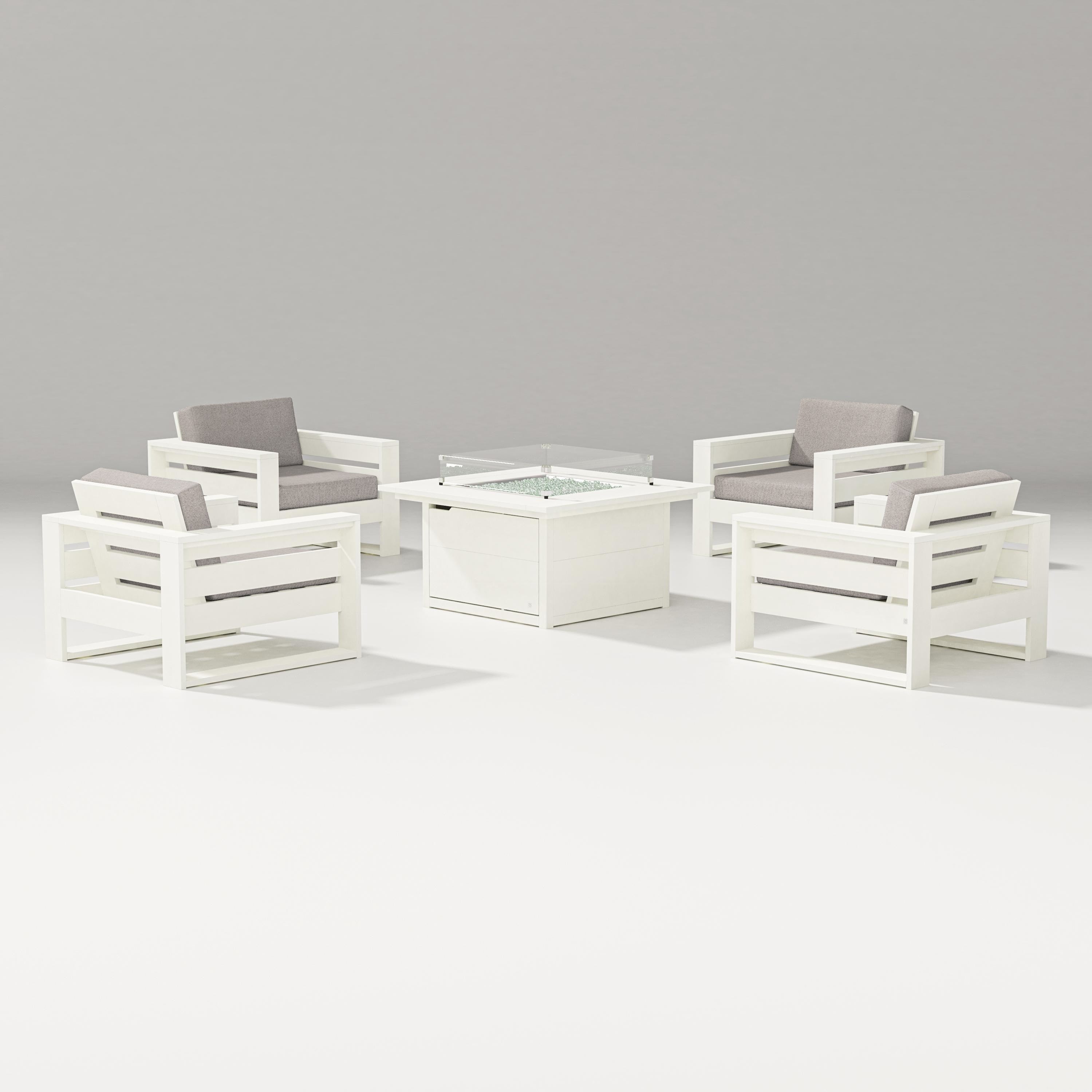 PW Designer Series Latitude 5-Piece Lounge Fire Table Set in Vintage White / Weathered Tweed