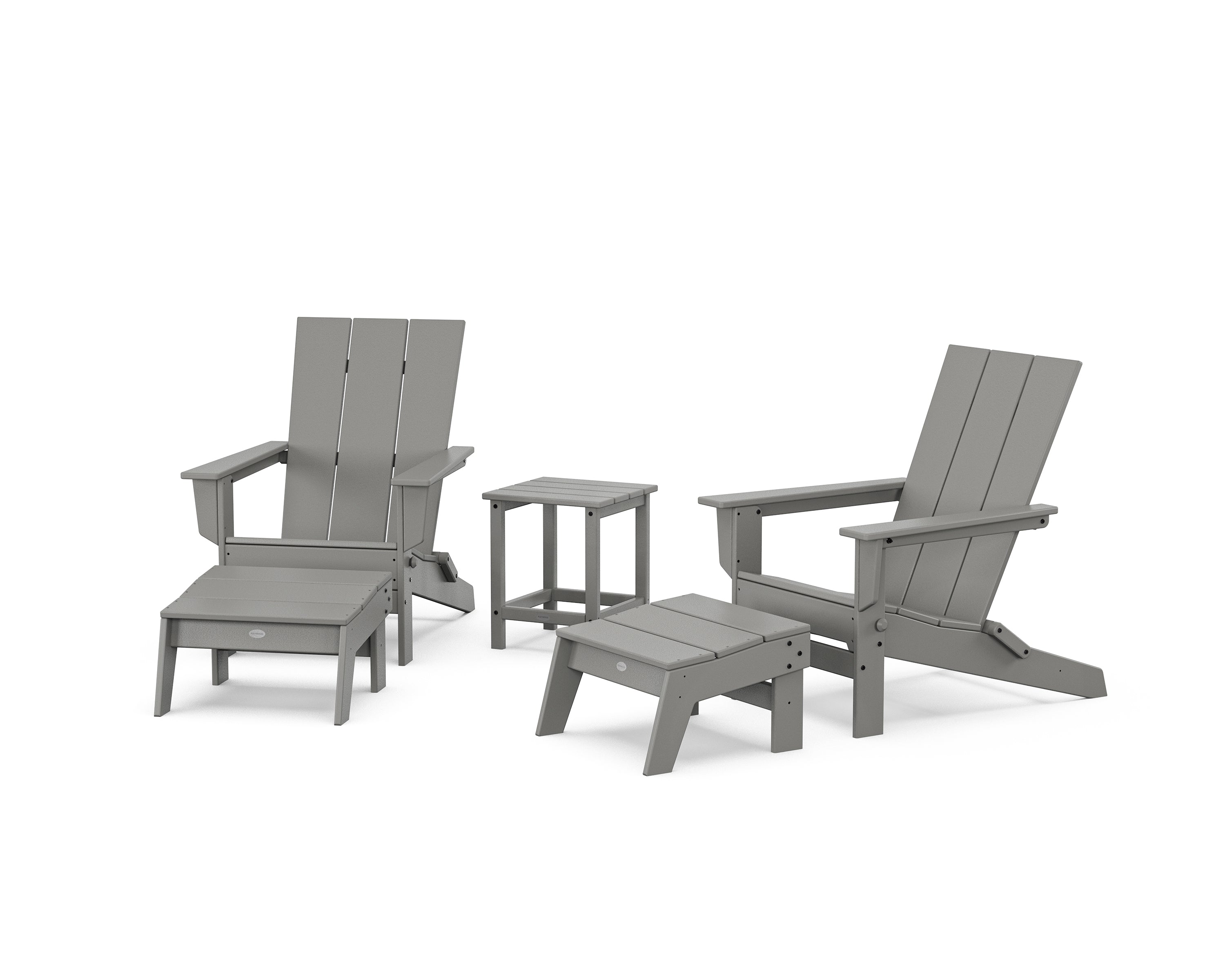 POLYWOOD® 5-Piece Modern Studio Folding Adirondack Set with Ottomans and Side Table  in Slate Grey