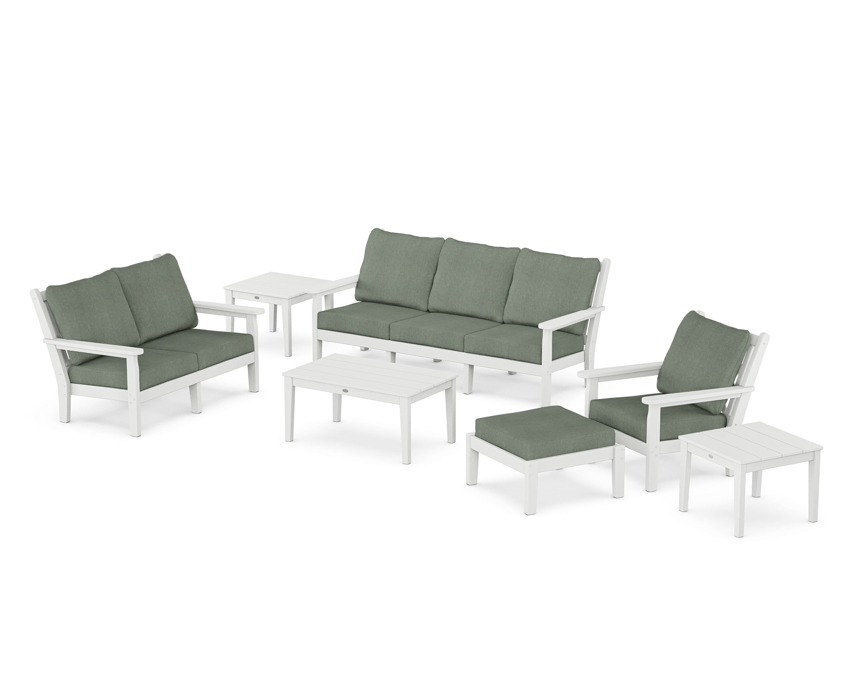 POLYWOOD Chippendale 7-Piece Deep Seating Set in White / Cast Sage