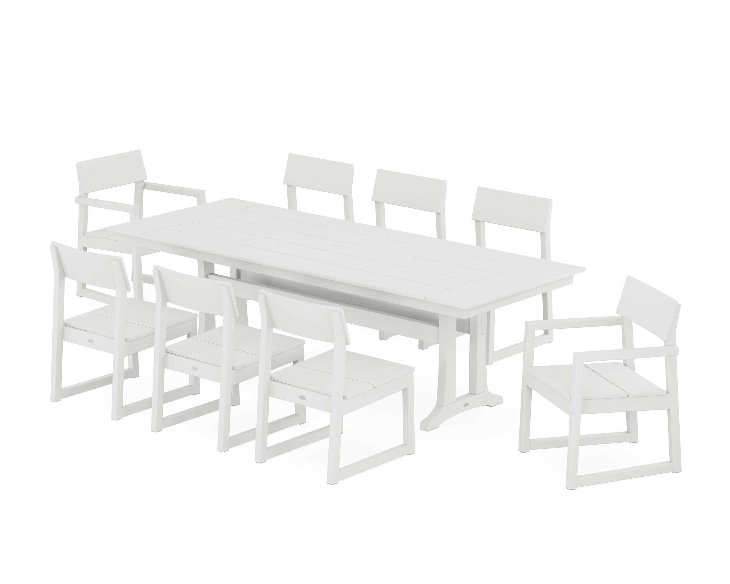 POLYWOOD® EDGE 9-Piece Farmhouse Dining Set with Trestle Legs in Vintage White