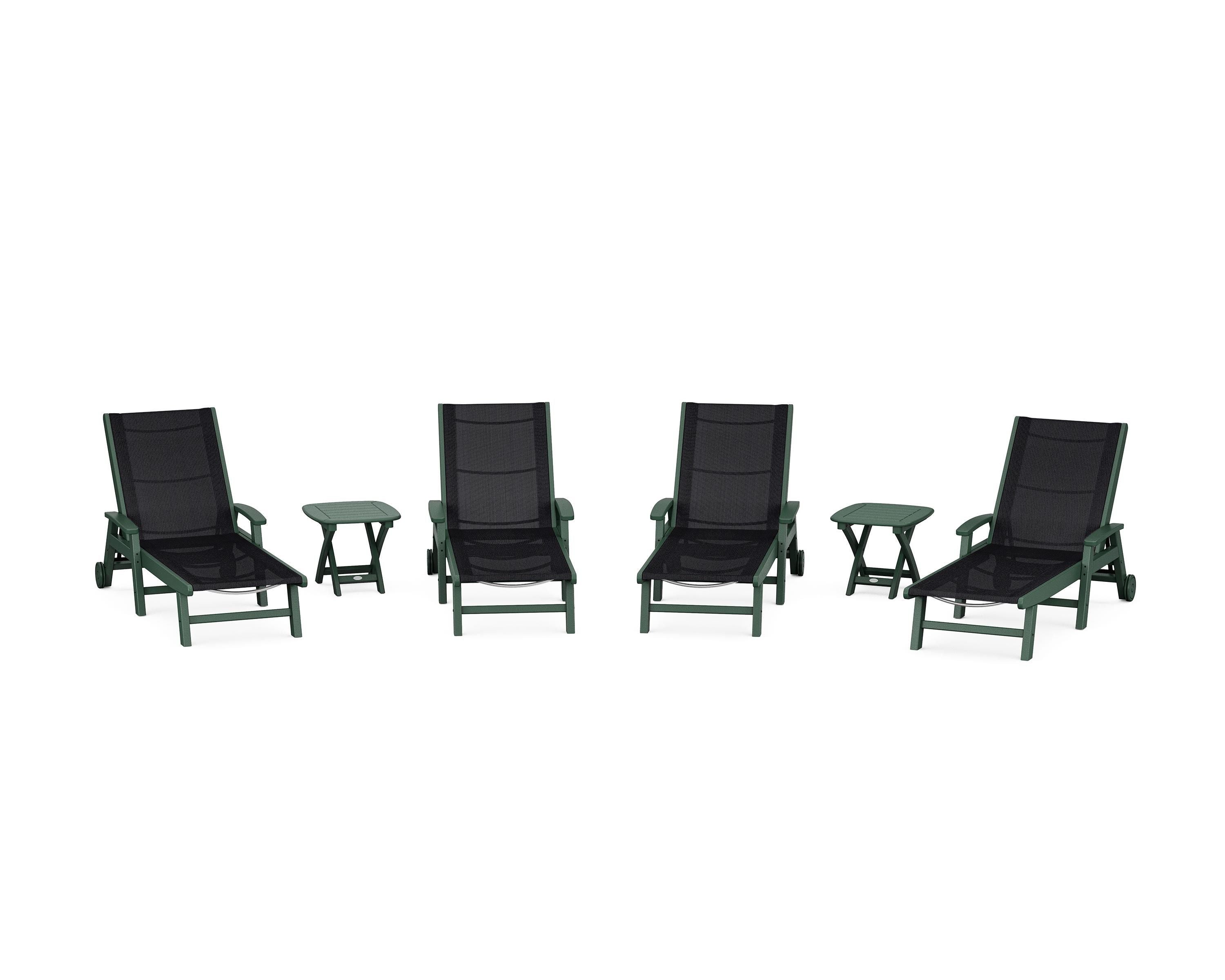 POLYWOOD Coastal Chaise 6-Piece Set with Wheels in Green / Black Sling