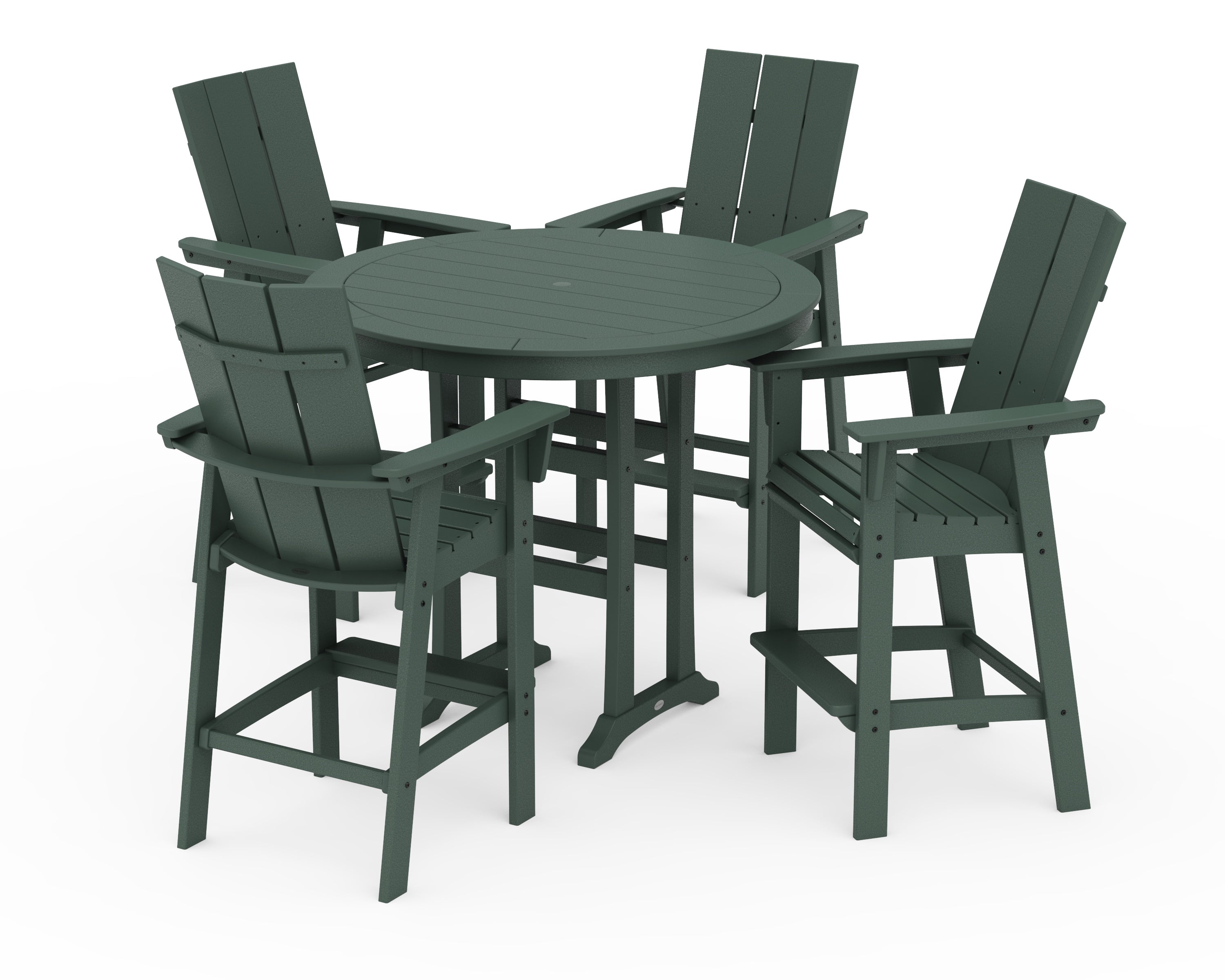POLYWOOD Modern Curveback Adirondack 5-Piece Nautical Trestle Bar Set in Green