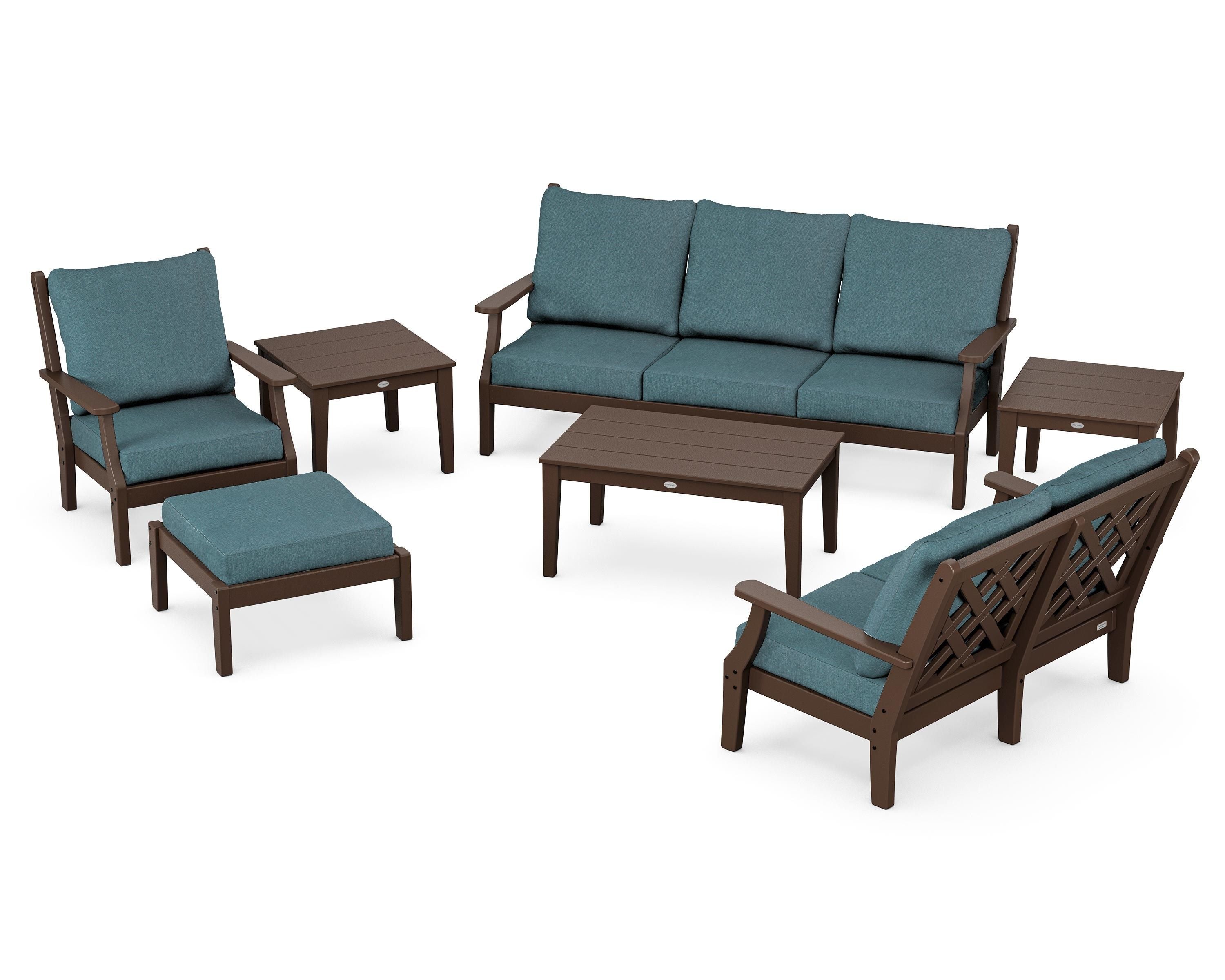 Country Living Wovendale 7-Piece Deep Seating Set in Mahogany / Ocean Teal