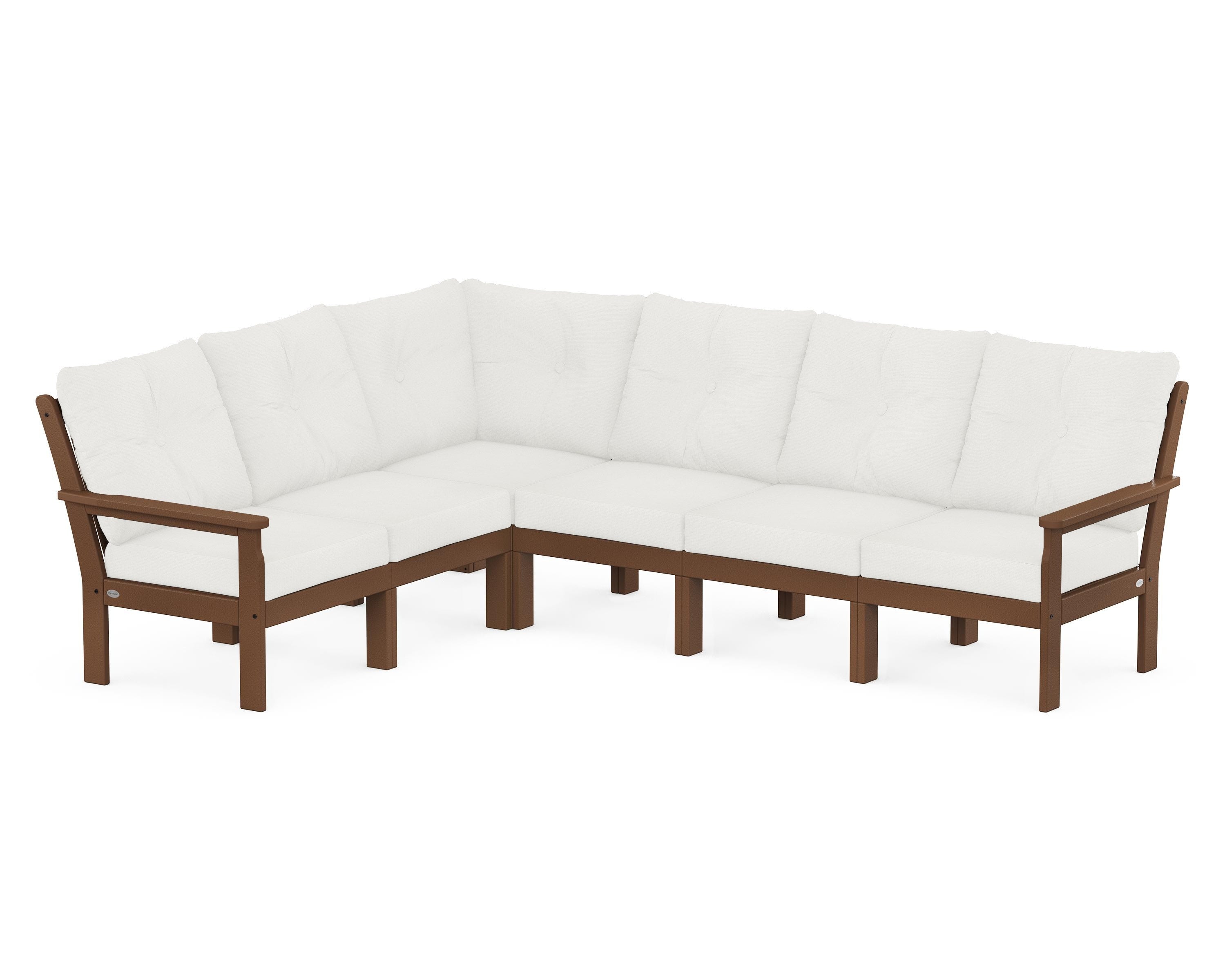 POLYWOOD Vineyard 6-Piece Sectional in Teak / Natural Linen