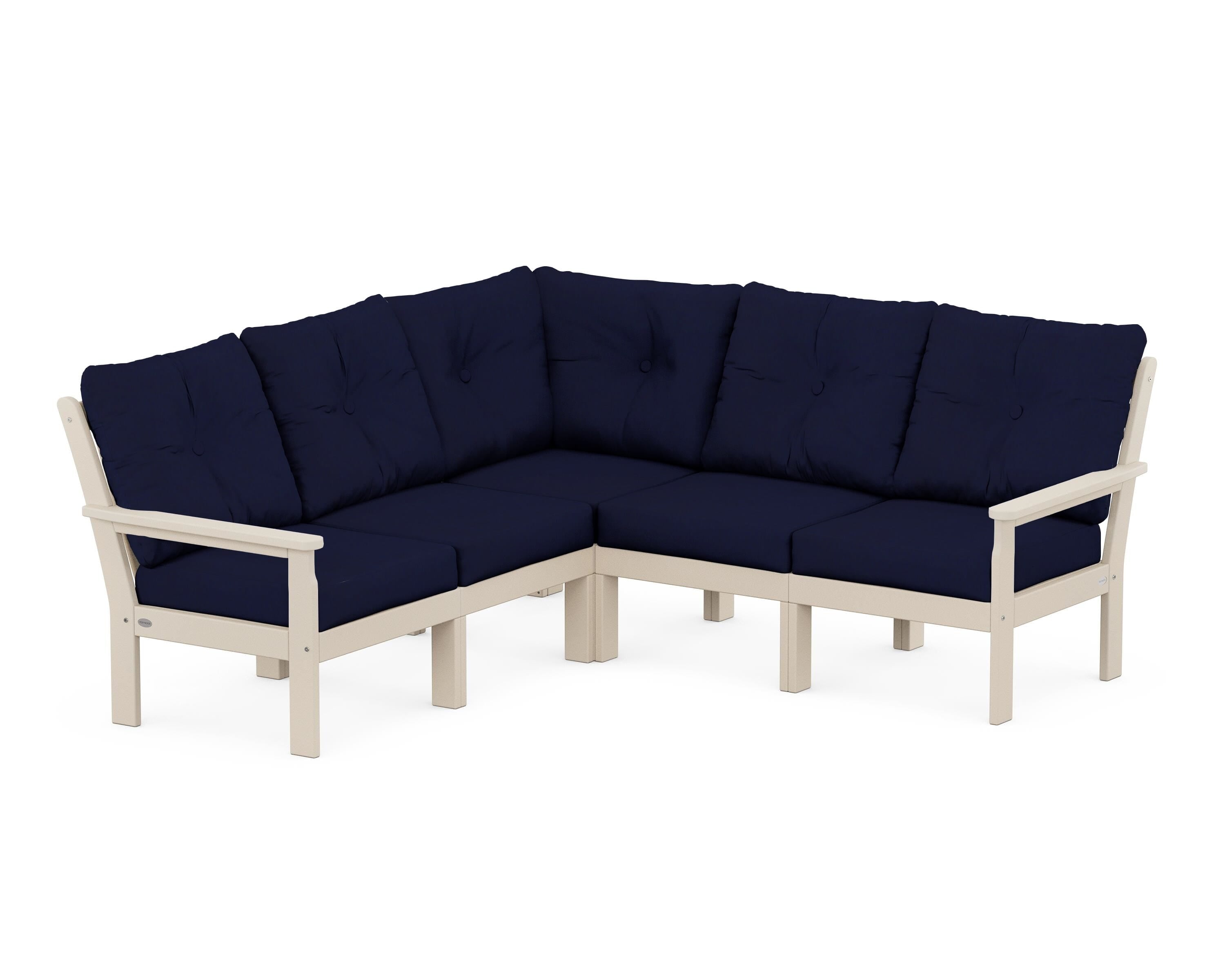 POLYWOOD Vineyard 5-Piece Sectional in Sand / Navy