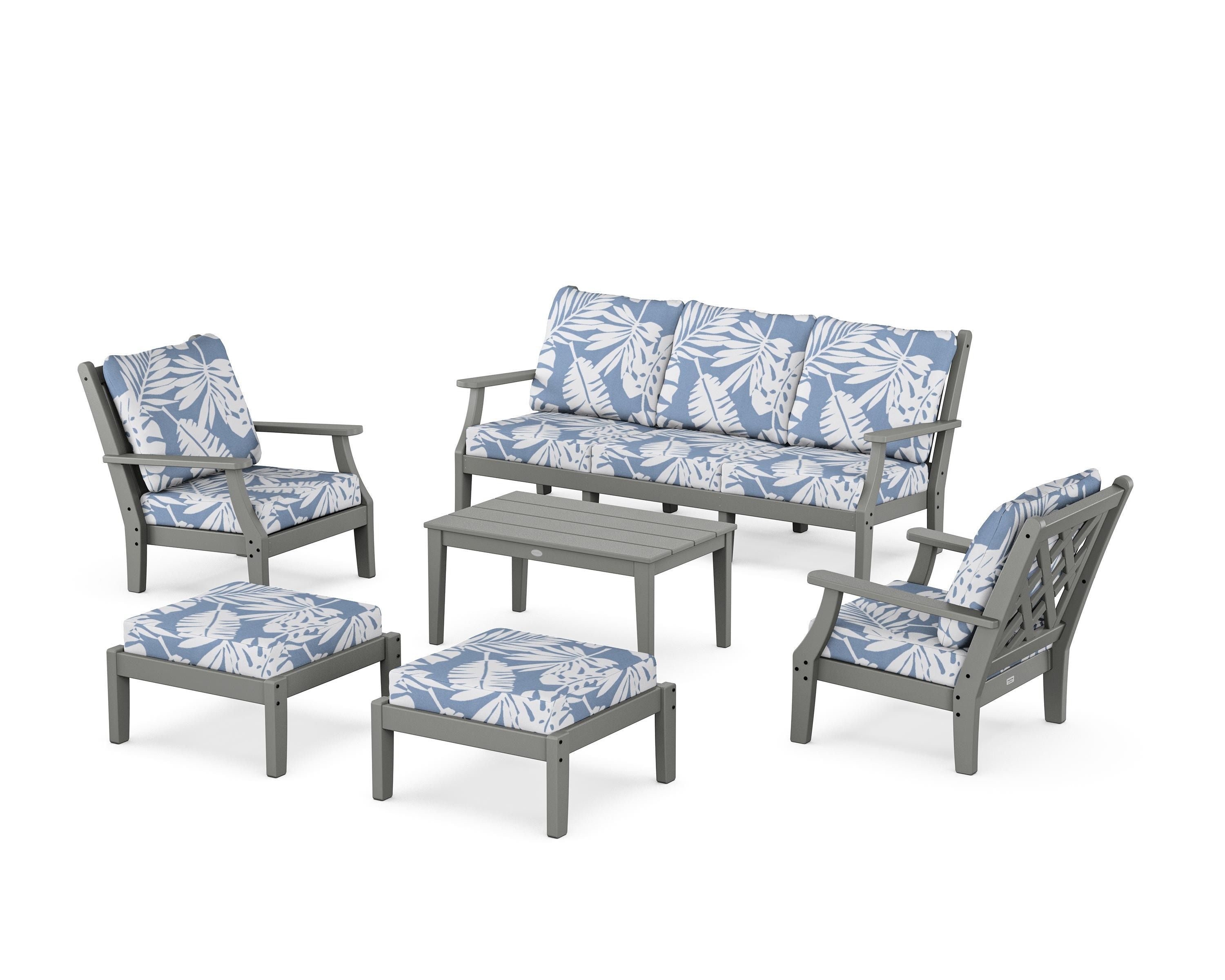 Country Living Wovendale 6-Piece Lounge Sofa Set in Slate Grey / Leaf Sky Blue