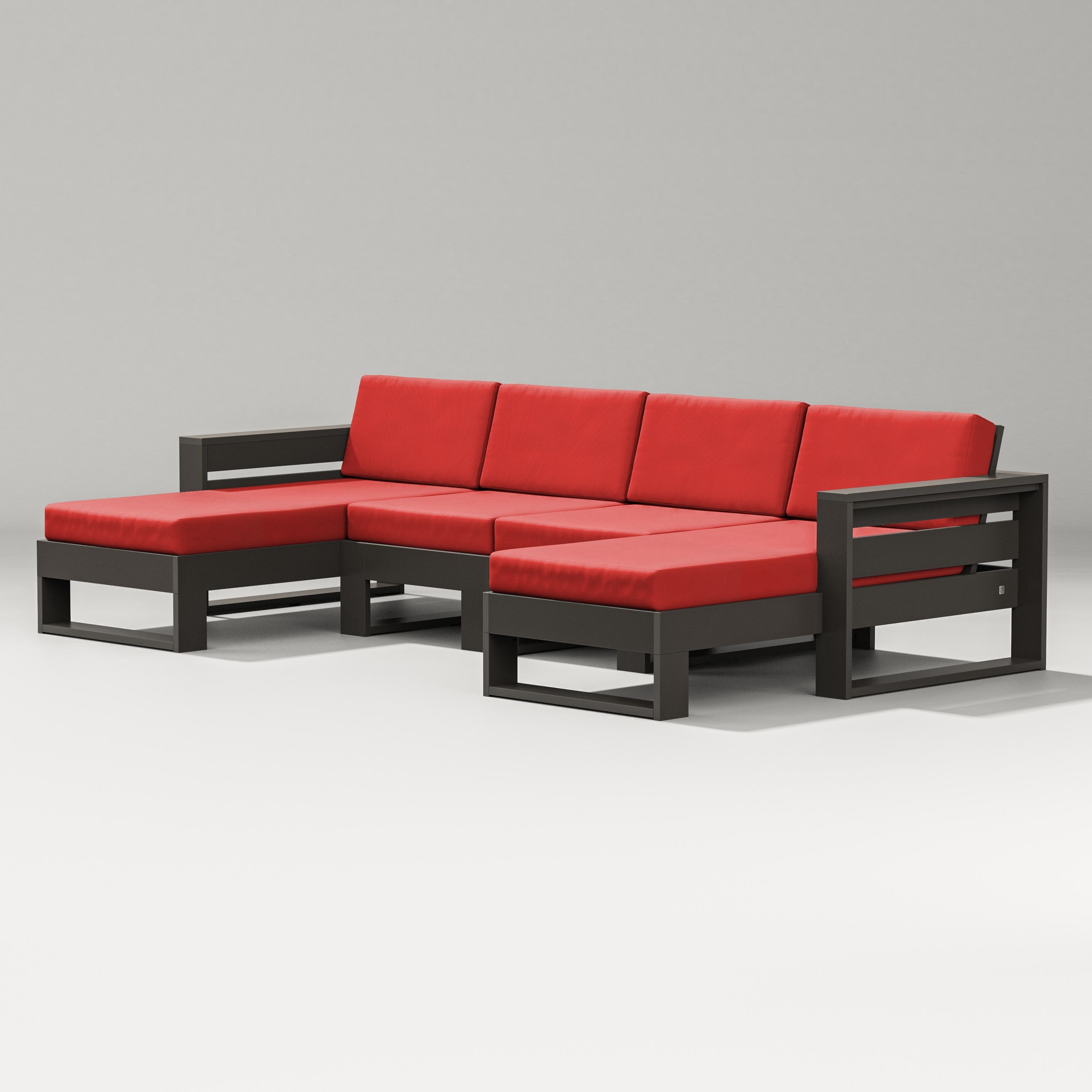 PW Designer Series Latitude Double Chaise Sectional in Vintage Coffee / Crimson Linen