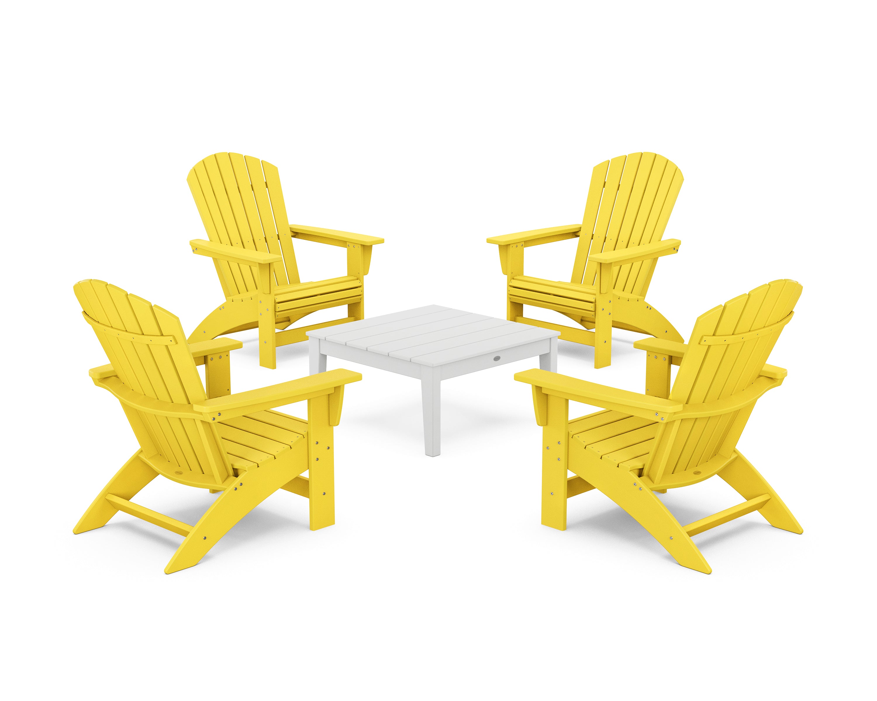 POLYWOOD® 5-Piece Nautical Grand Adirondack Chair Conversation Group in Lemon / White