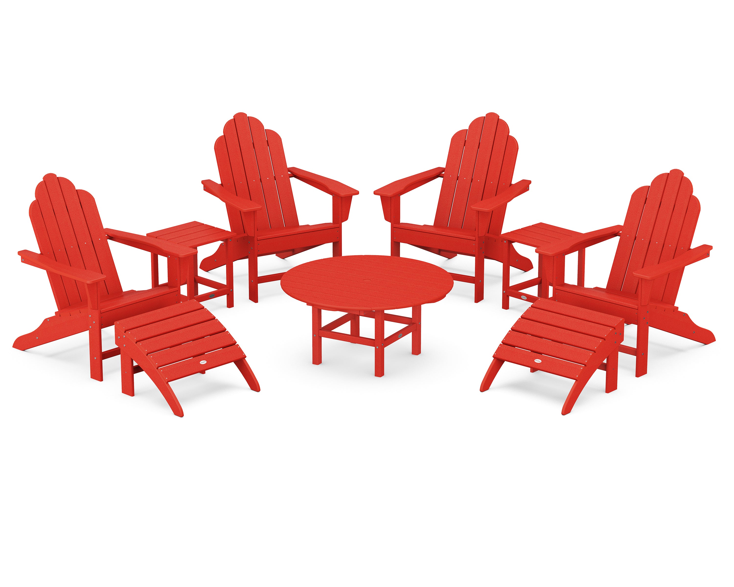 POLYWOOD® Long Island Adirondack 9-Piece Conversation Group in Sunset Red