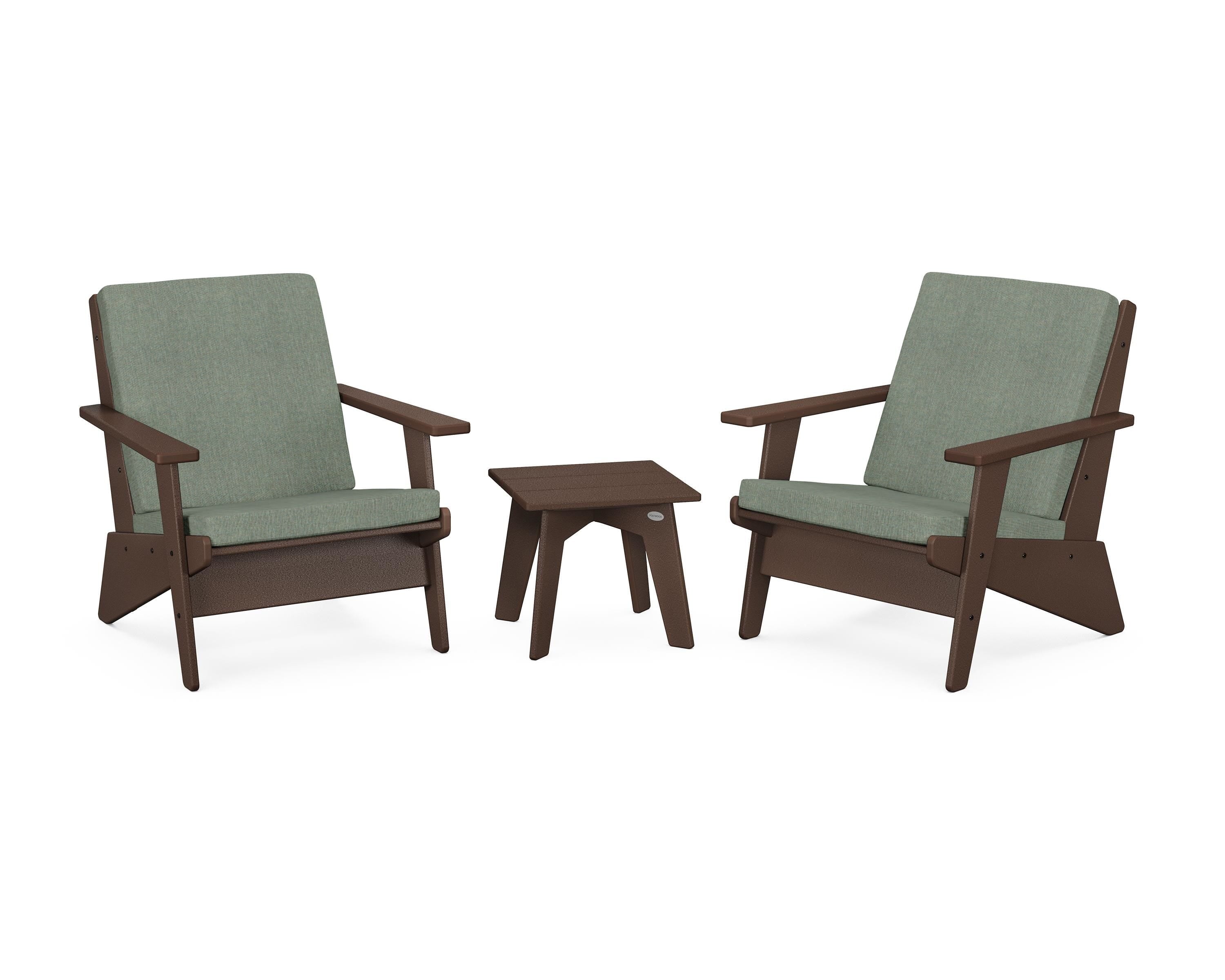POLYWOOD Riviera Modern Lounge 3-Piece Set in Mahogany / Cast Sage