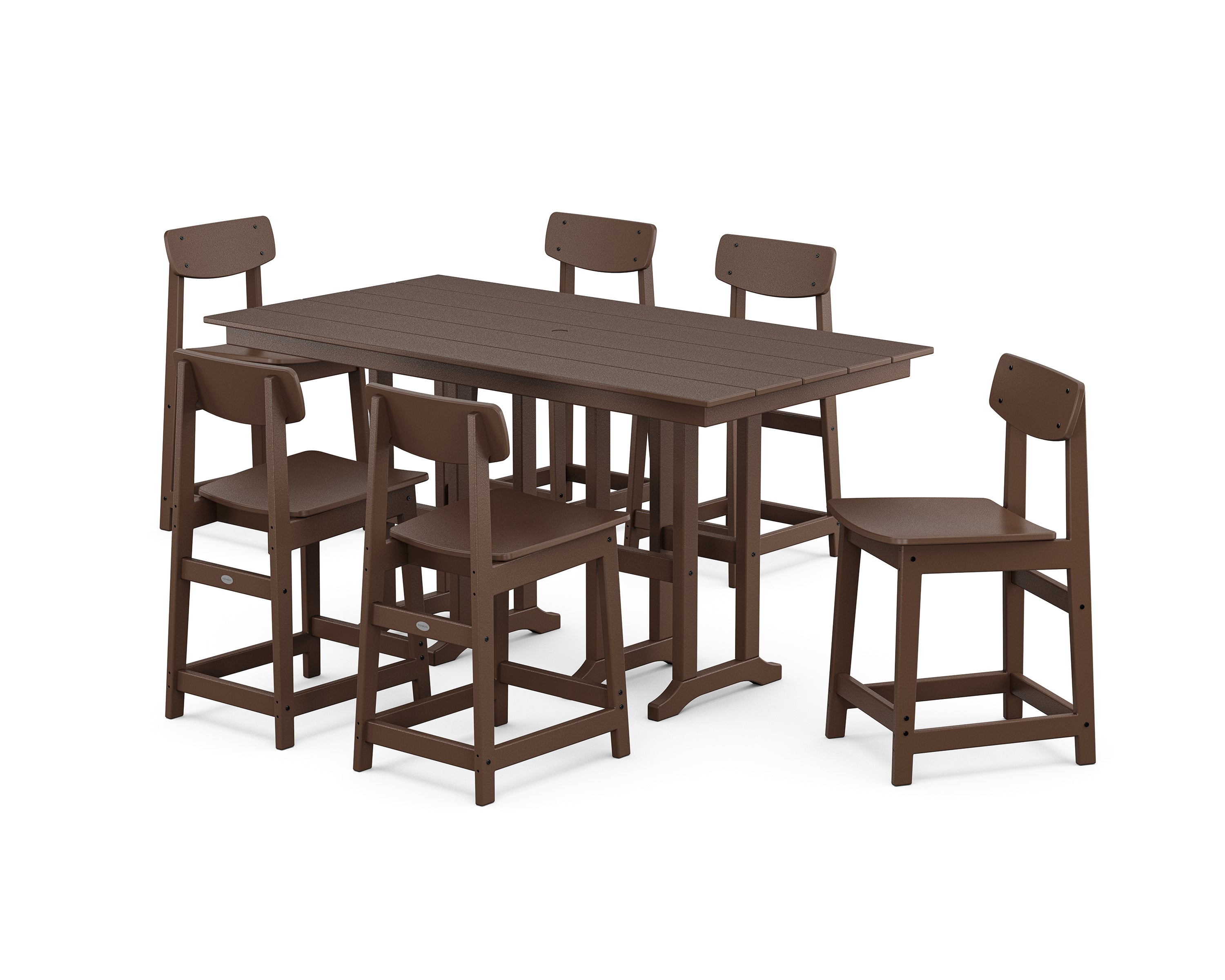 POLYWOOD Modern Studio Urban Counter Chair 7-Piece Set in Mahogany