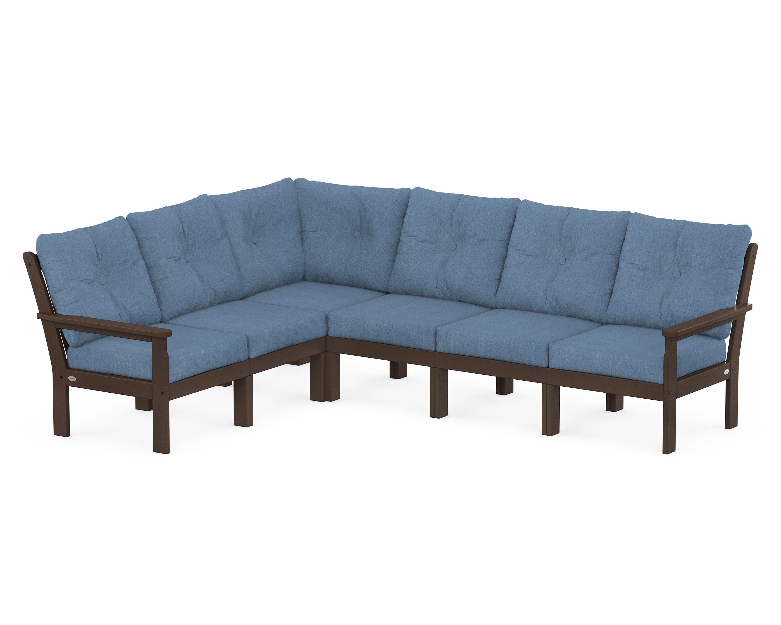 POLYWOOD Vineyard 6-Piece Sectional in Mahogany / Sky Blue