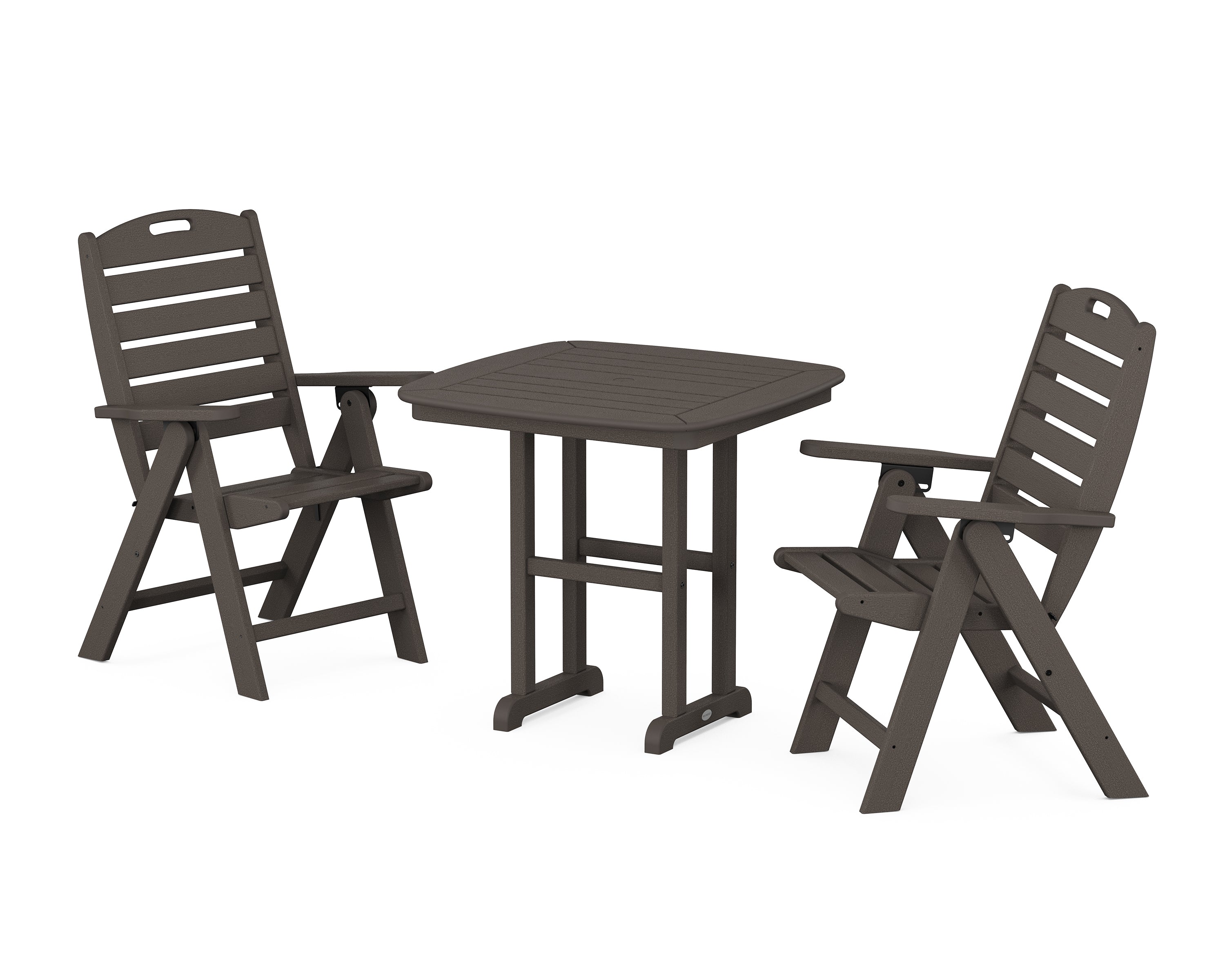 POLYWOOD® Nautical Folding Highback Chair 3-Piece Dining Set in Vintage Coffee