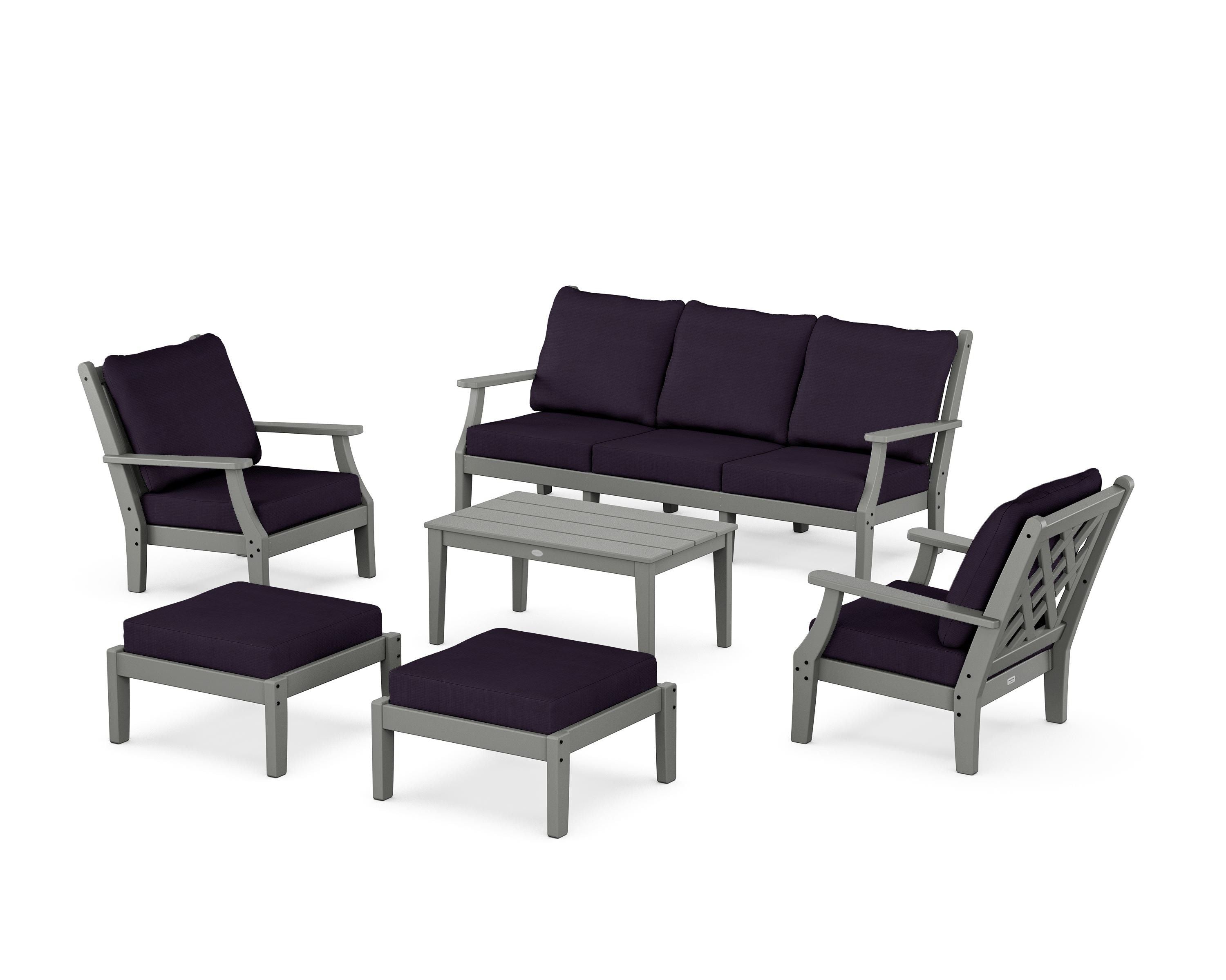 Country Living Wovendale 6-Piece Lounge Sofa Set in Slate Grey / Navy Linen