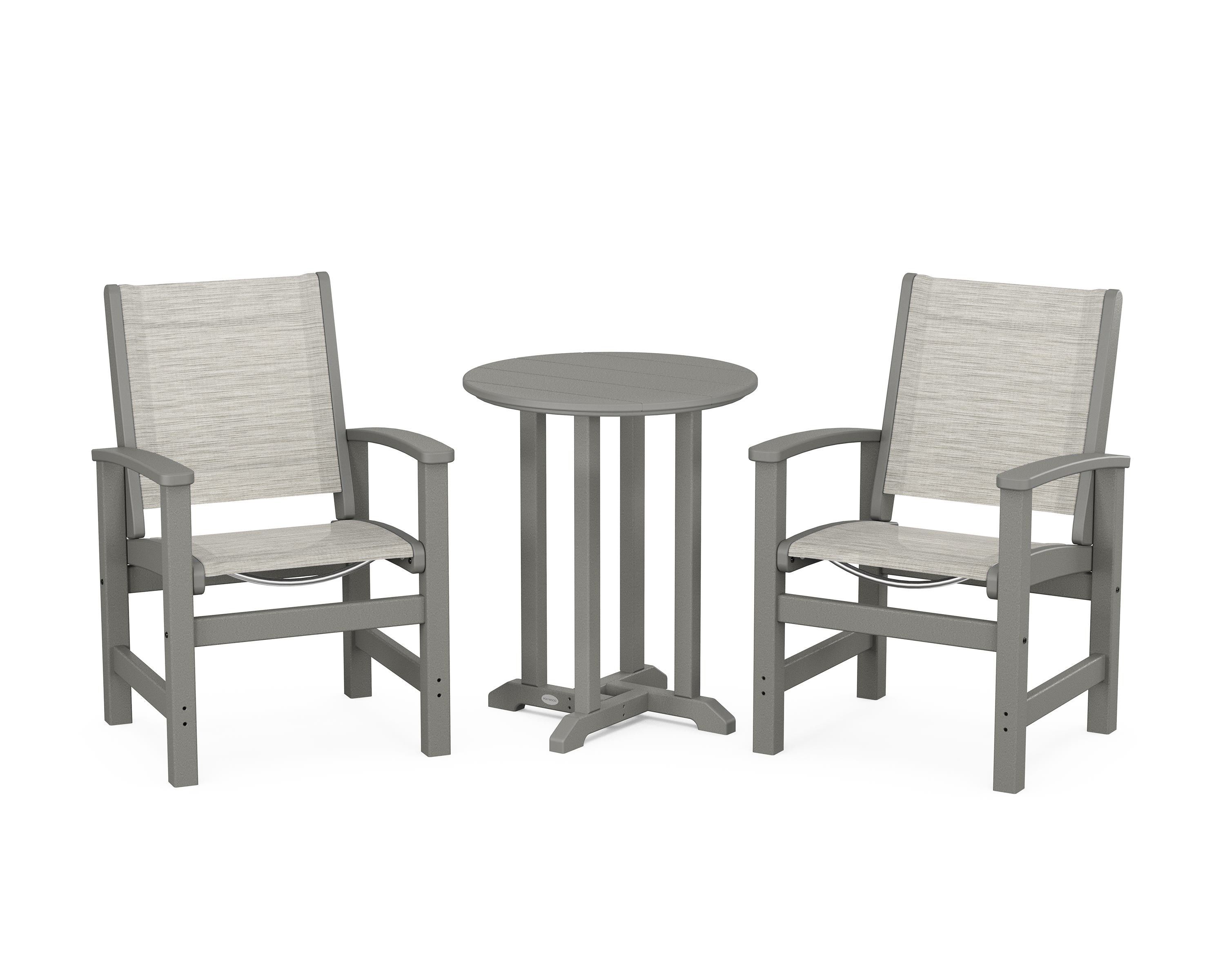 POLYWOOD Coastal 3-Piece Round Bistro Dining Set in Slate Grey / Birch Sling