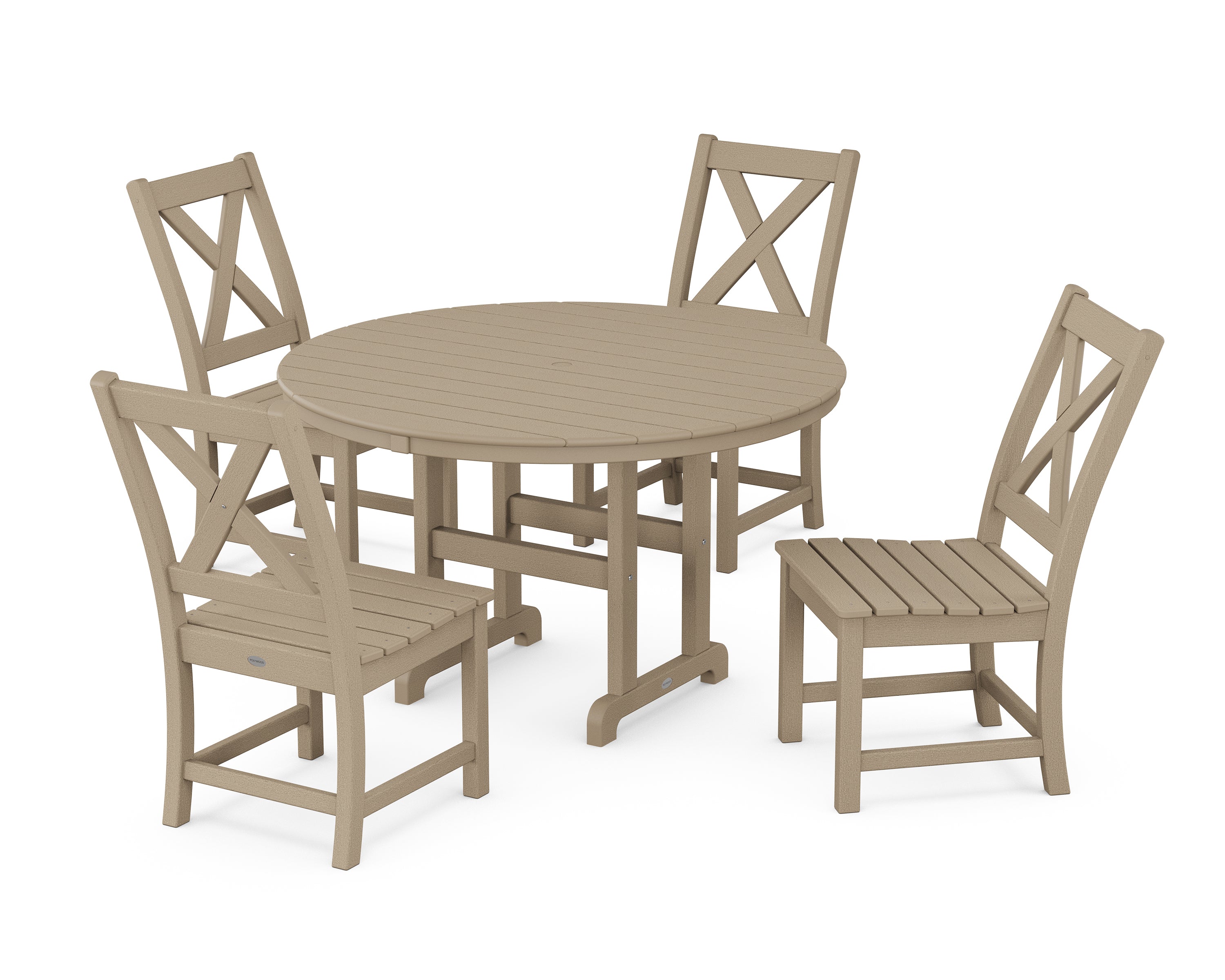 POLYWOOD® Braxton Side Chair 5-Piece Round Dining Set in Vintage Sahara