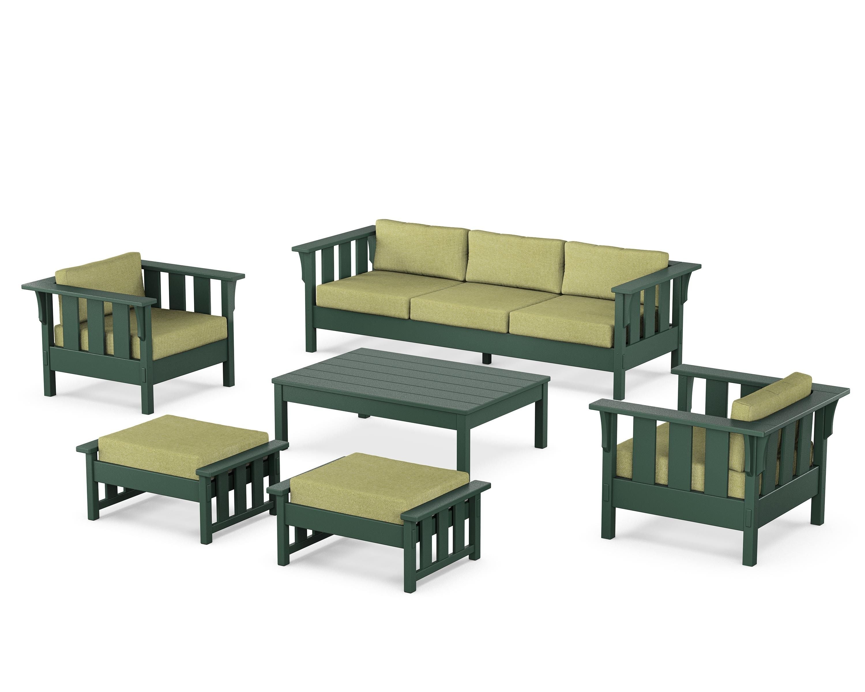 Martha Stewart by POLYWOOD Acadia 6-Piece Lounge Sofa Set in Green / Chartreuse Boucle