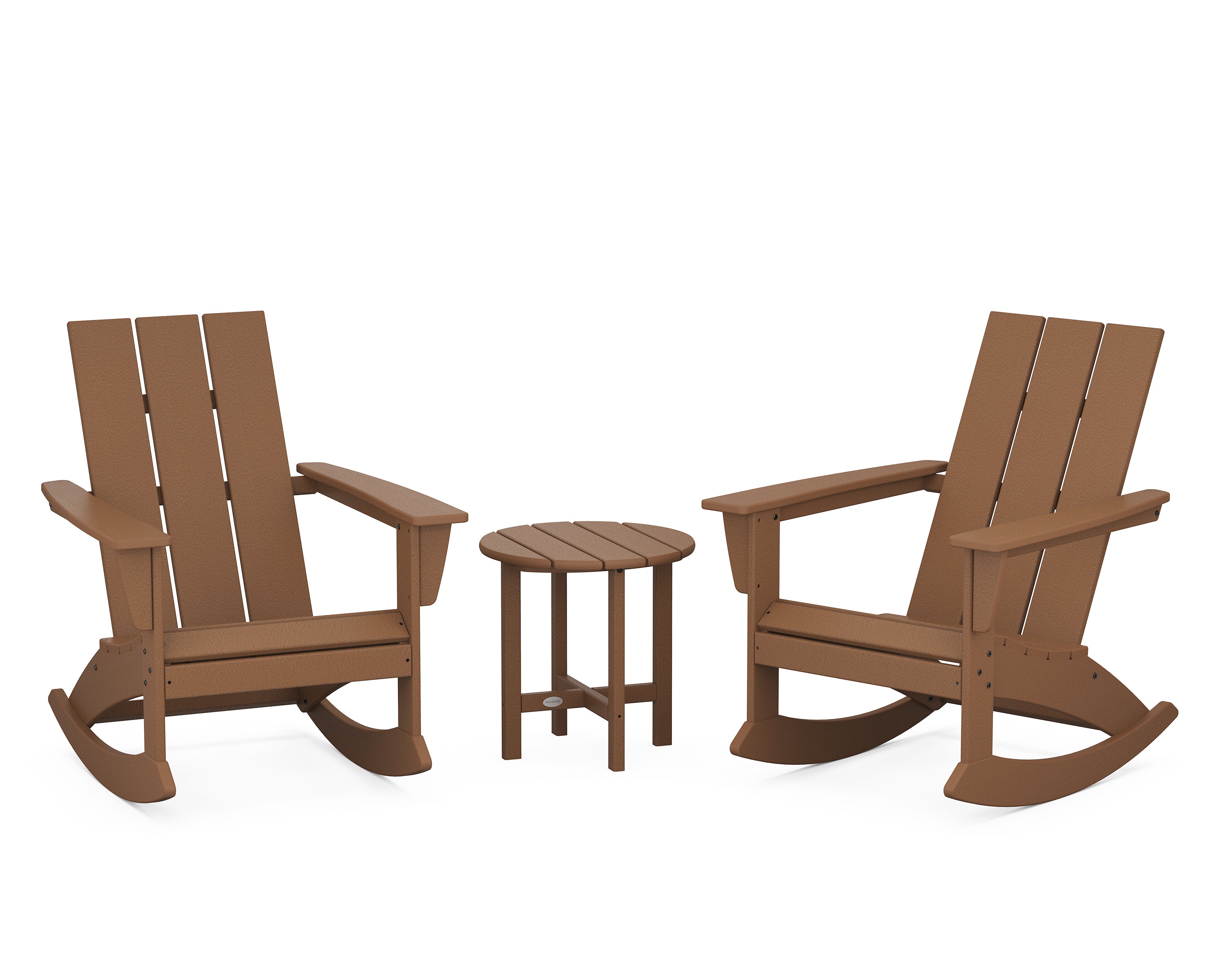 POLYWOOD® Modern 3-Piece Adirondack Rocking Chair Set in Teak