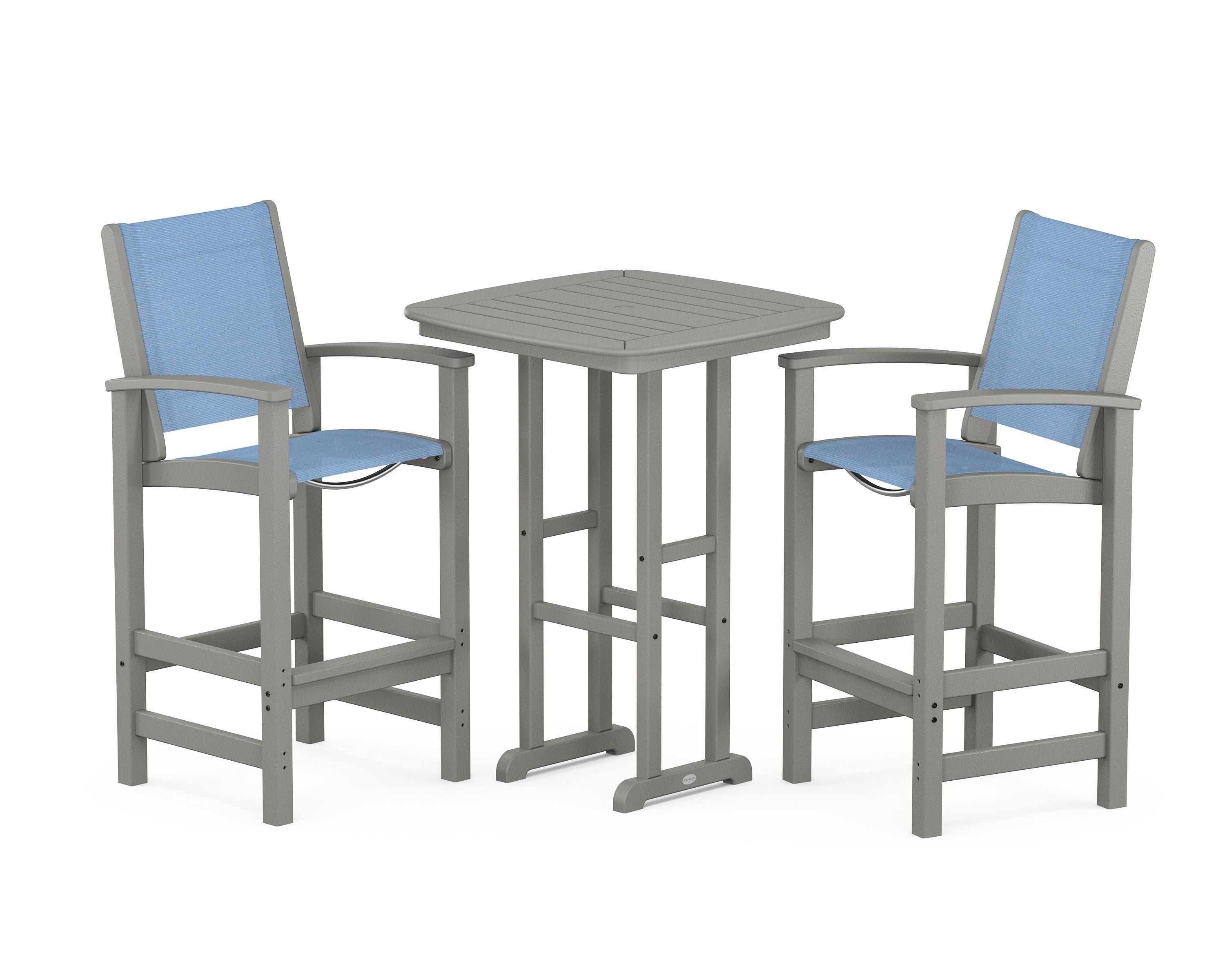 POLYWOOD Coastal 3-Piece Bar Set in Slate Grey / Poolside Sling