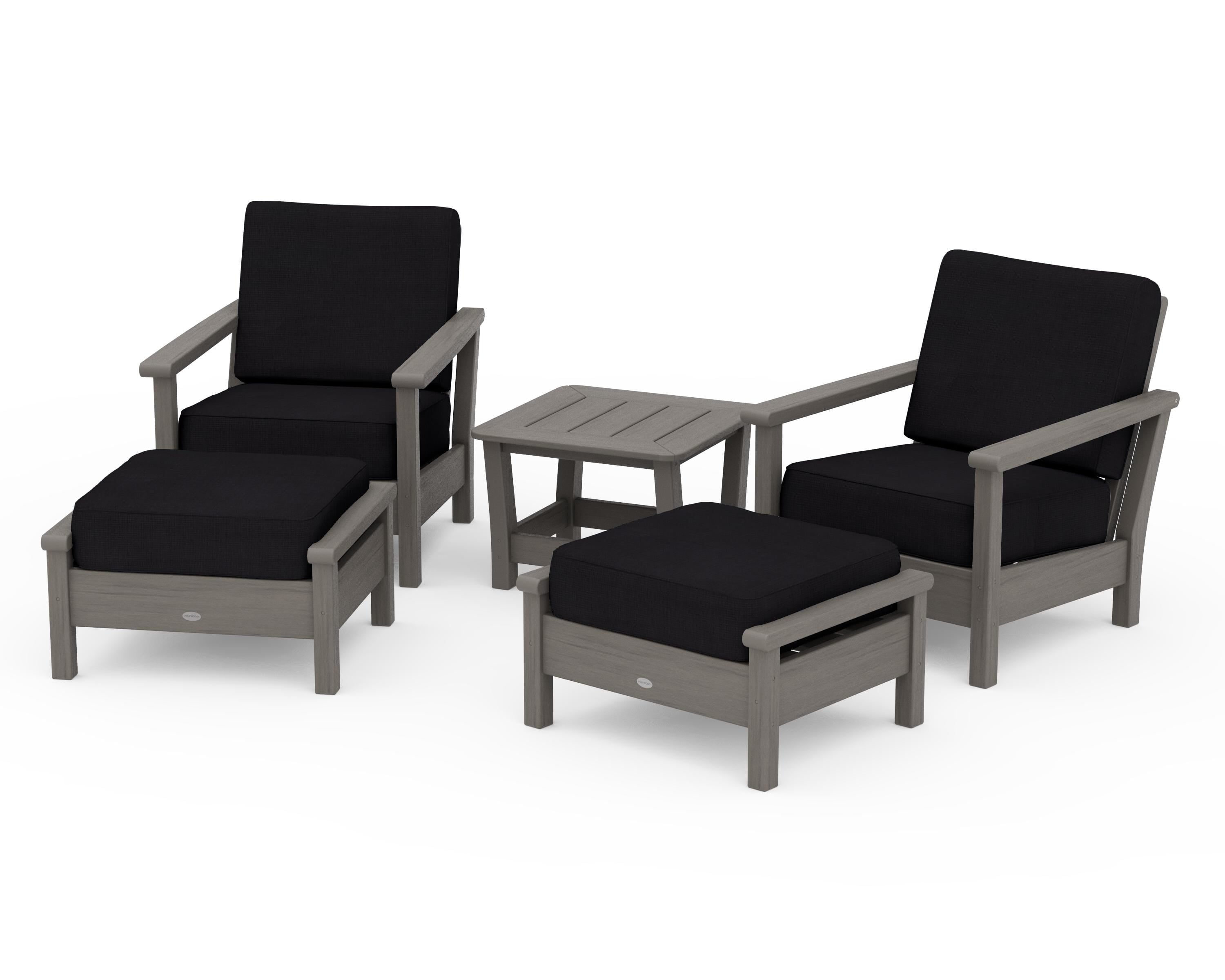 POLYWOOD Harbour 5-Piece Deep Seating Chair Set in Driftwood / Midnight Linen