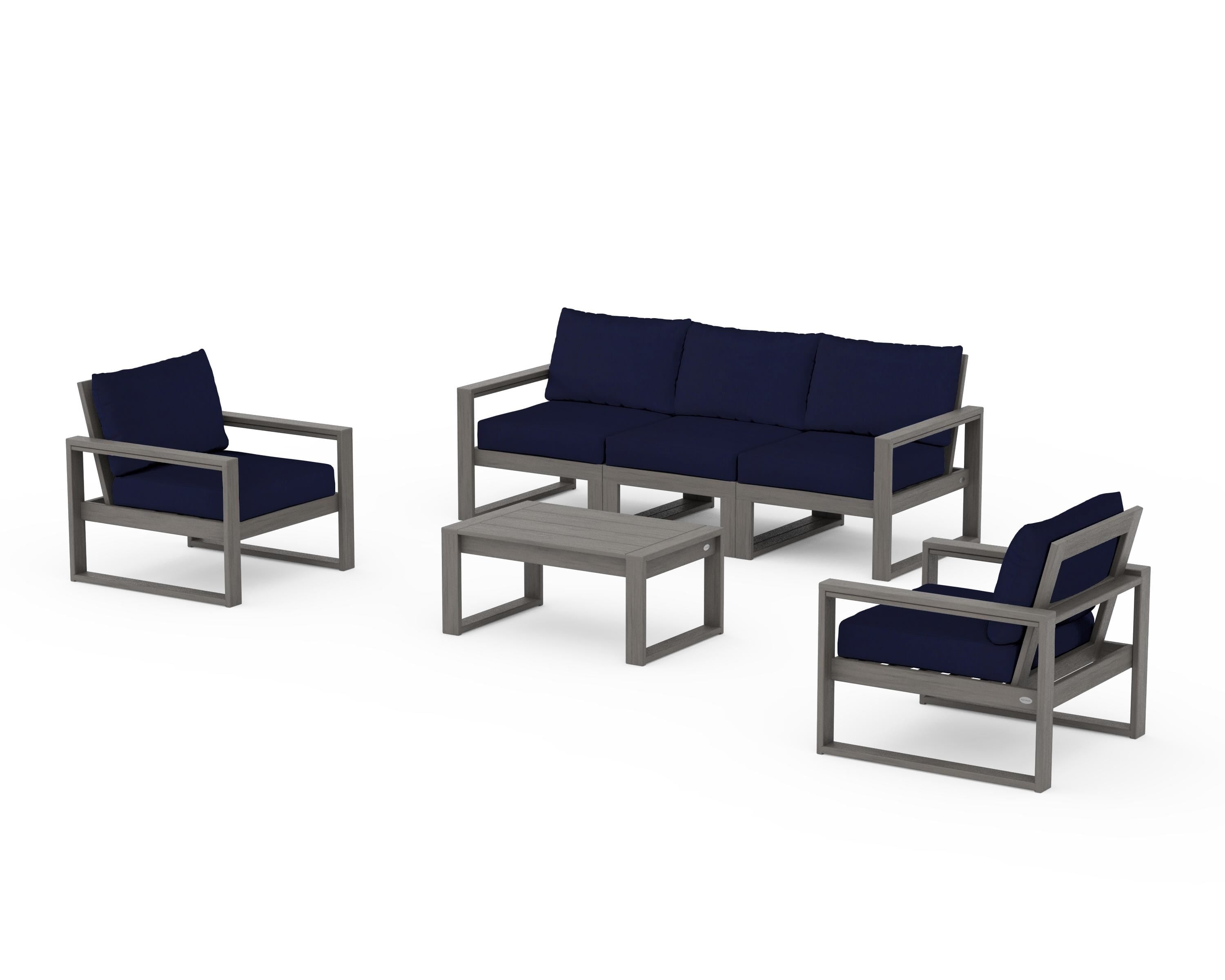 POLYWOOD EDGE Sectional 4-Piece Deep Seating Set with Sofa in Driftwood / Navy