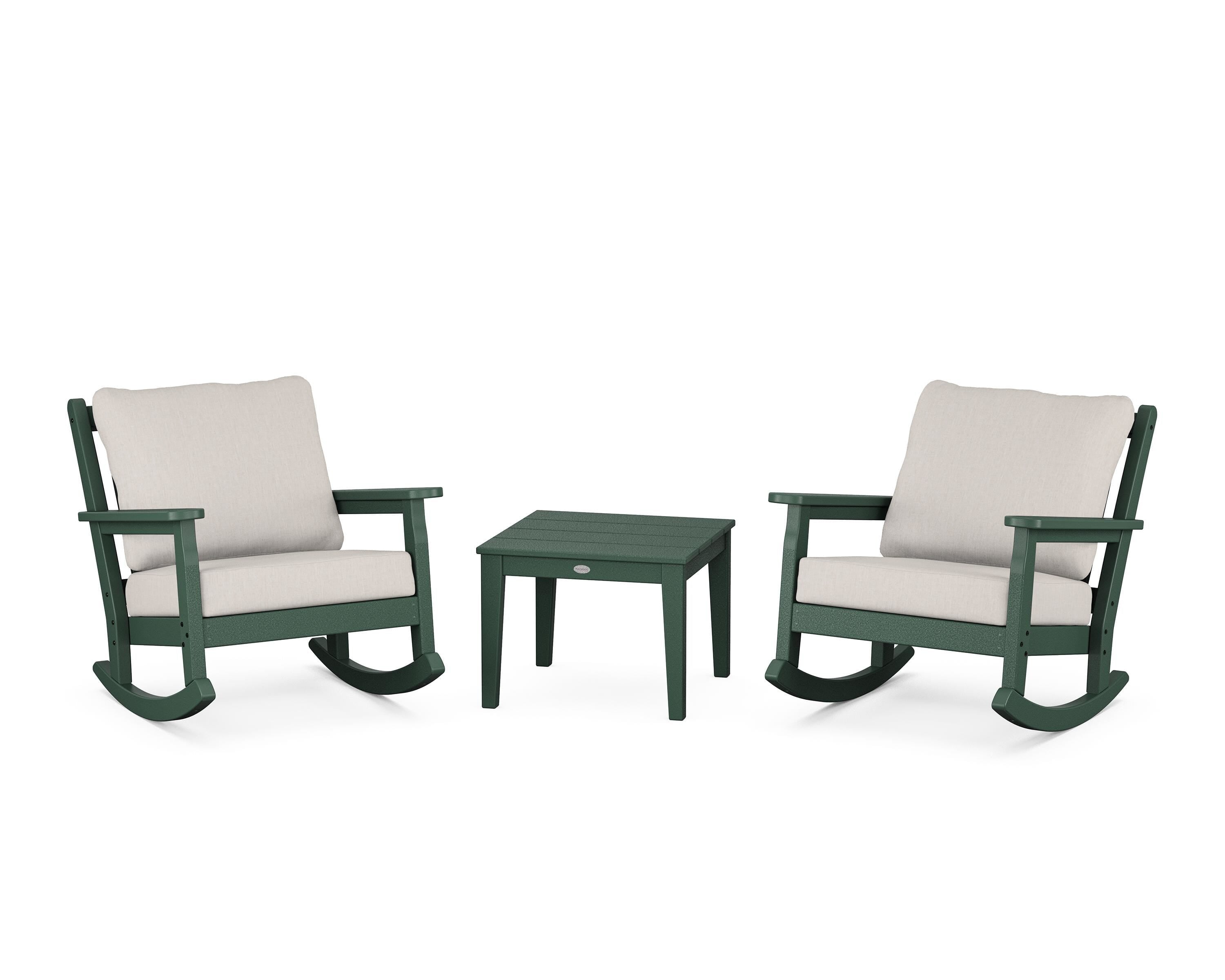 POLYWOOD Chippendale 3-Piece Deep Seating Rocker Set in Green / Cast Ash