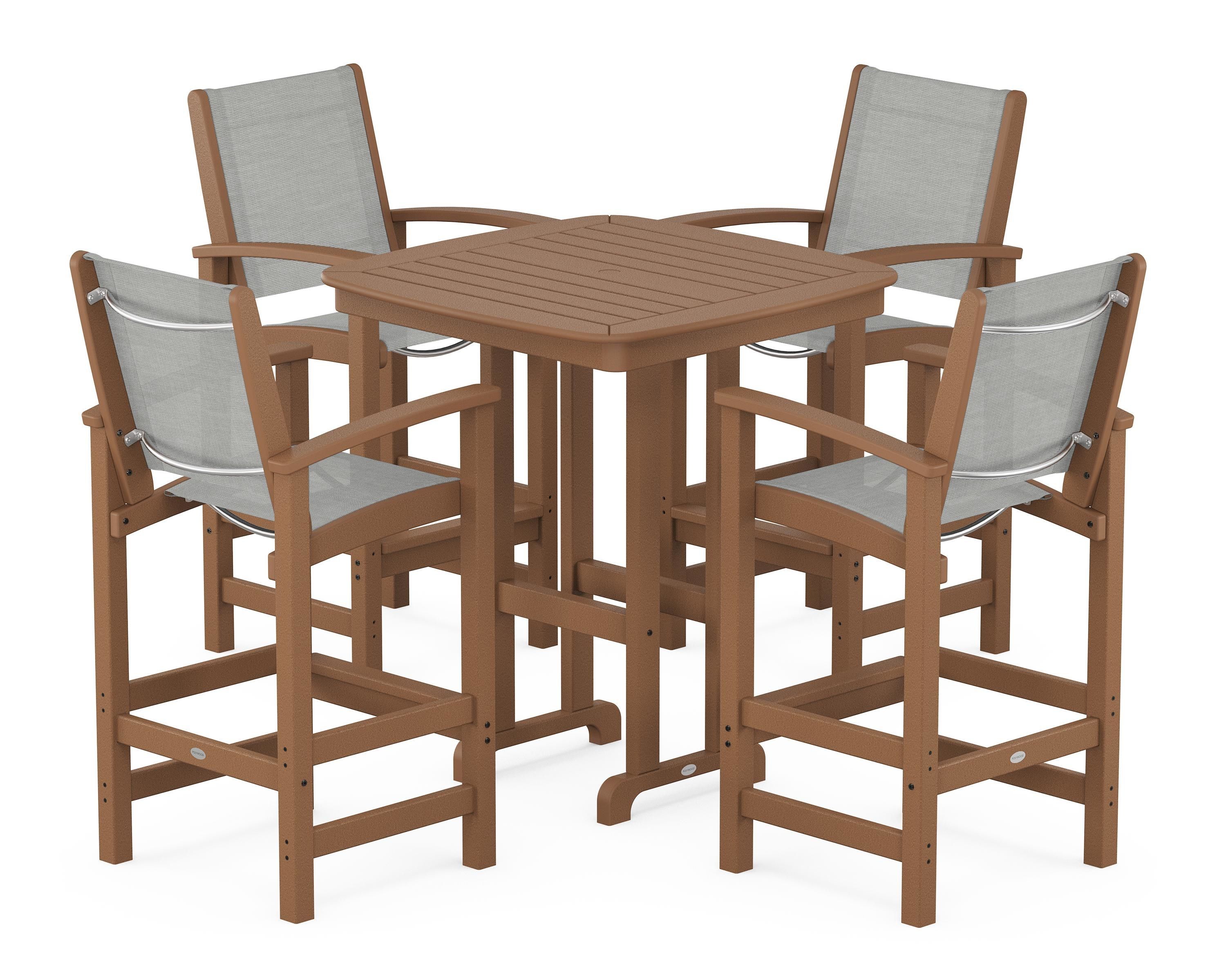 POLYWOOD Coastal 5-Piece Bar Set in Teak / Metallic Sling
