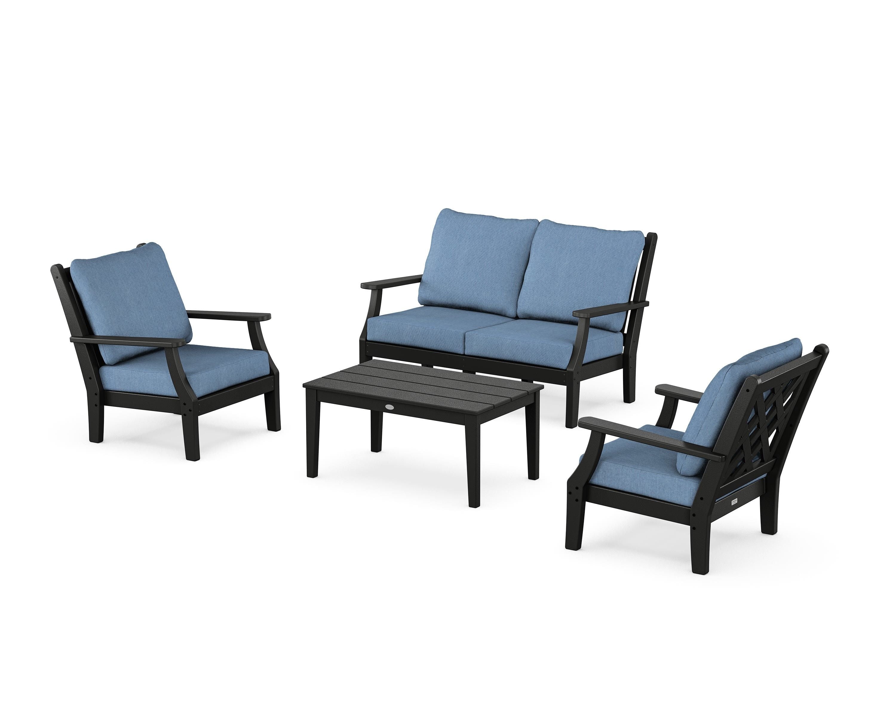 Country Living Wovendale 4-Piece Deep Seating Set with Loveseat in Black / Sky Blue
