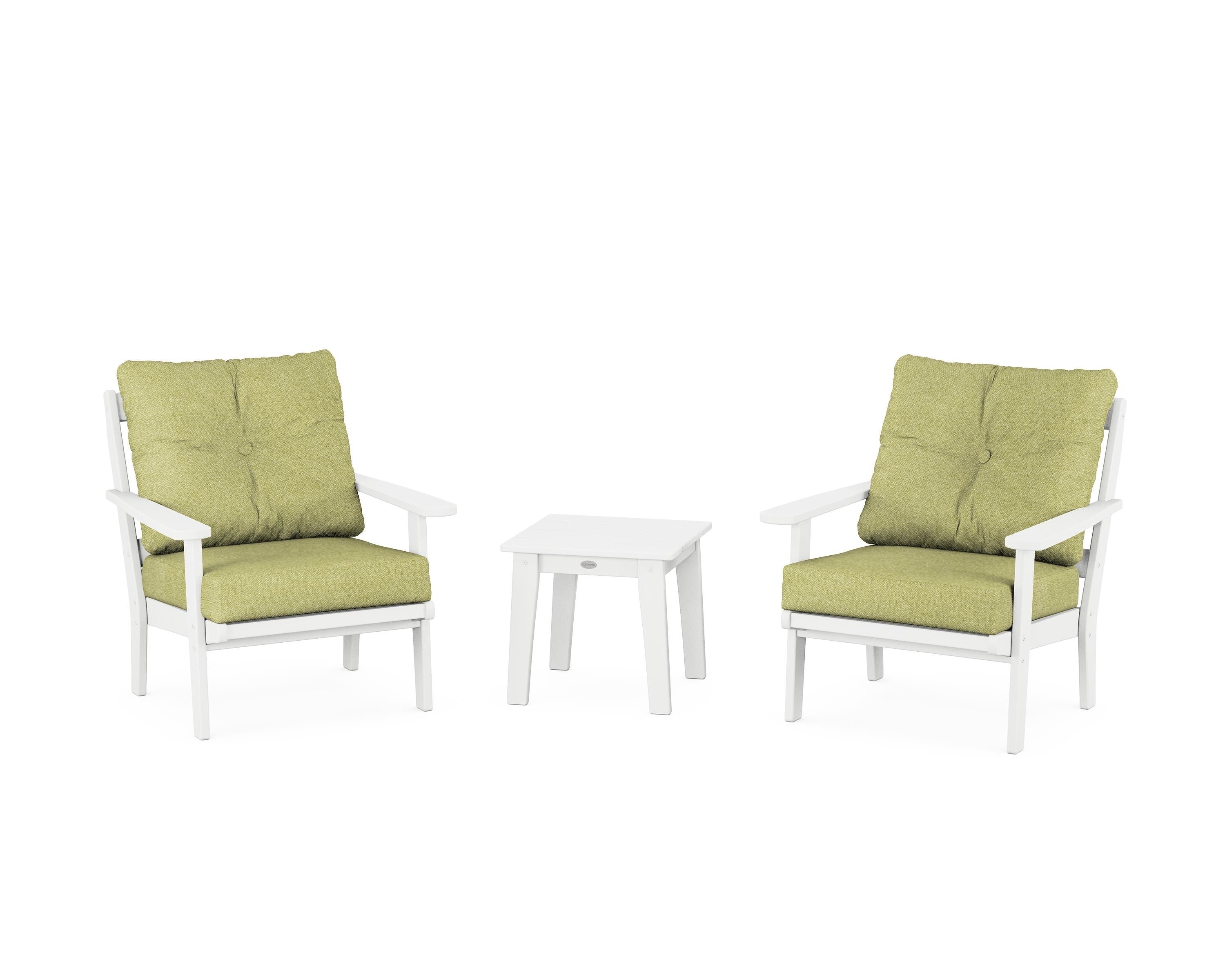 POLYWOOD Mission 3-Piece Deep Seating Set in White / Chartreuse Boucle