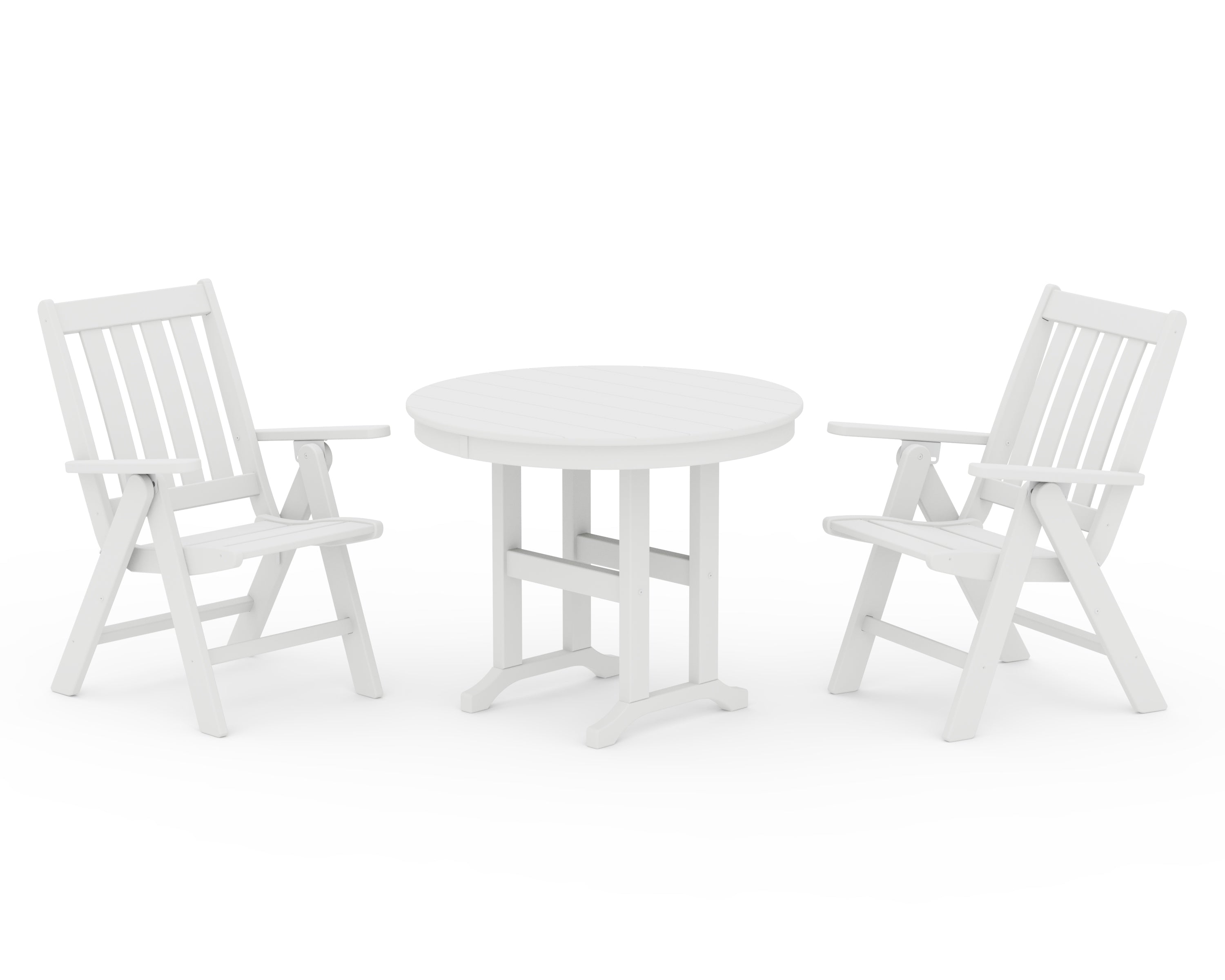 POLYWOOD Vineyard Folding Chair 3-Piece Round Dining Set in White