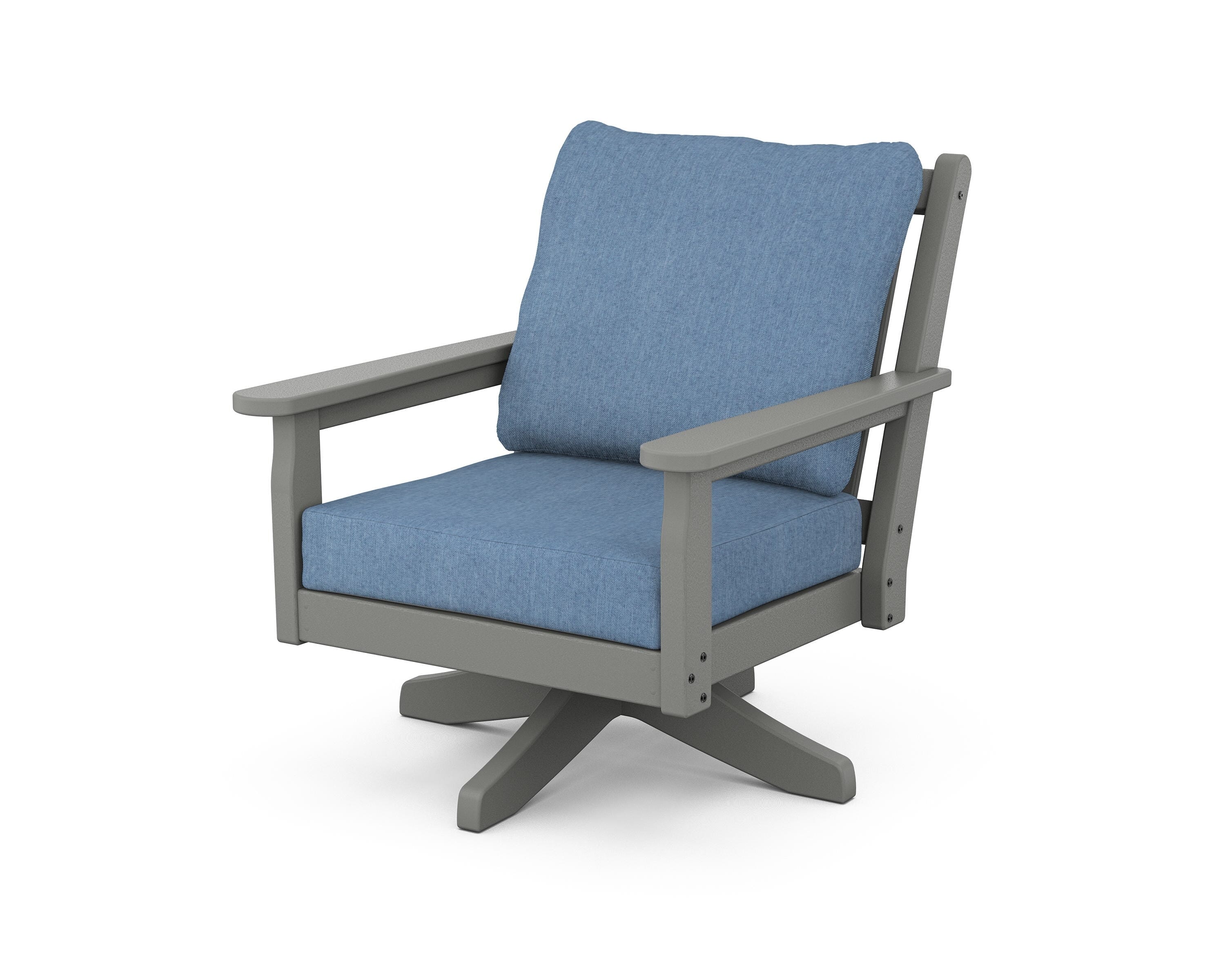 POLYWOOD Chippendale Deep Seating Swivel Chair in Slate Grey / Sky Blue