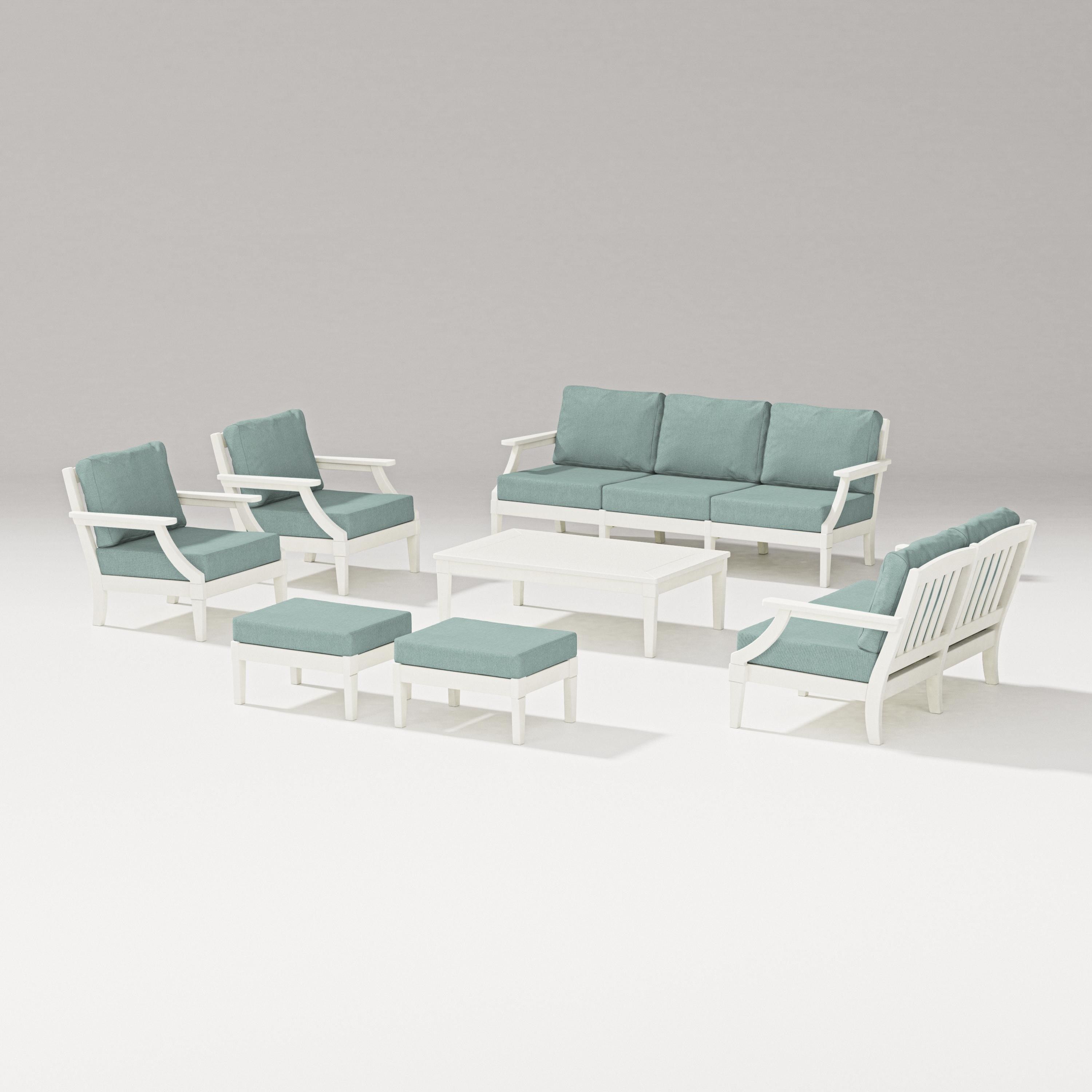 PW Designer Series Estate 7-Piece Lounge Sofa Set in Vintage White / Glacier Spa