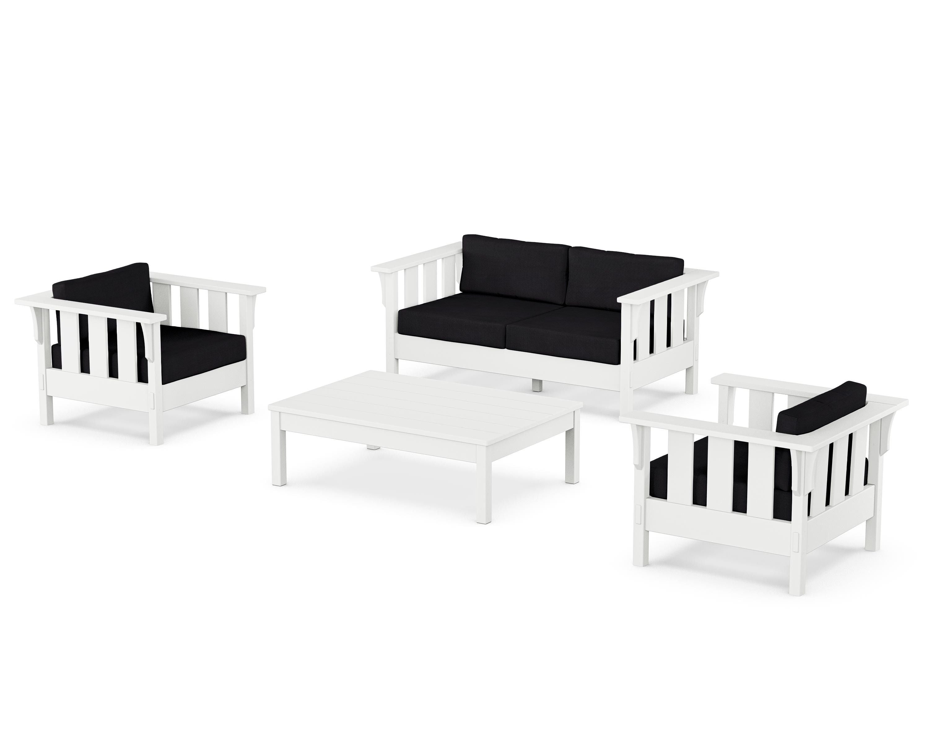 Martha Stewart by POLYWOOD Acadia 4-Piece Deep Seating Set with Loveseat in White / Midnight Linen