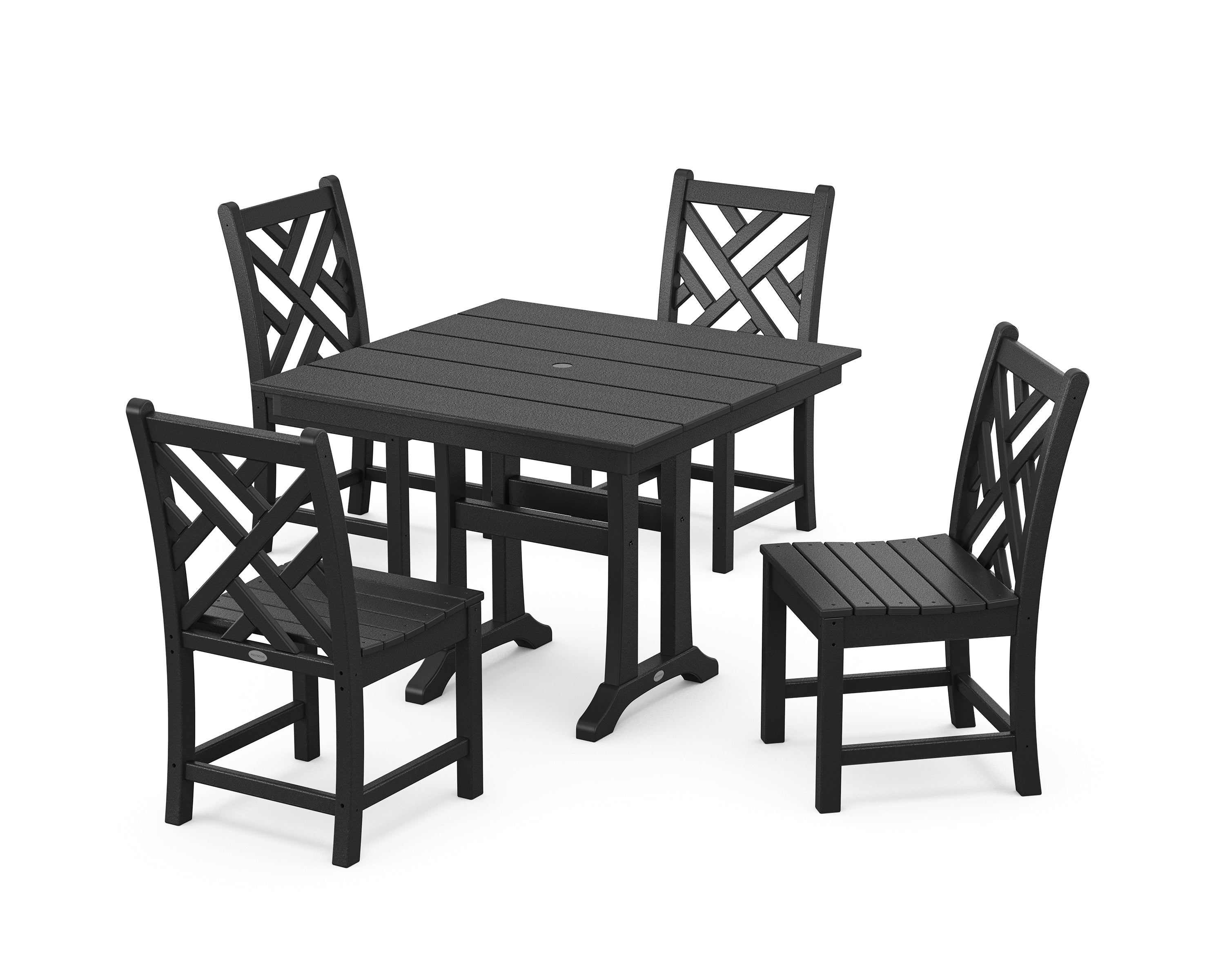 POLYWOOD Chippendale 5-Piece Farmhouse Trestle Side Chair Dining Set in Black