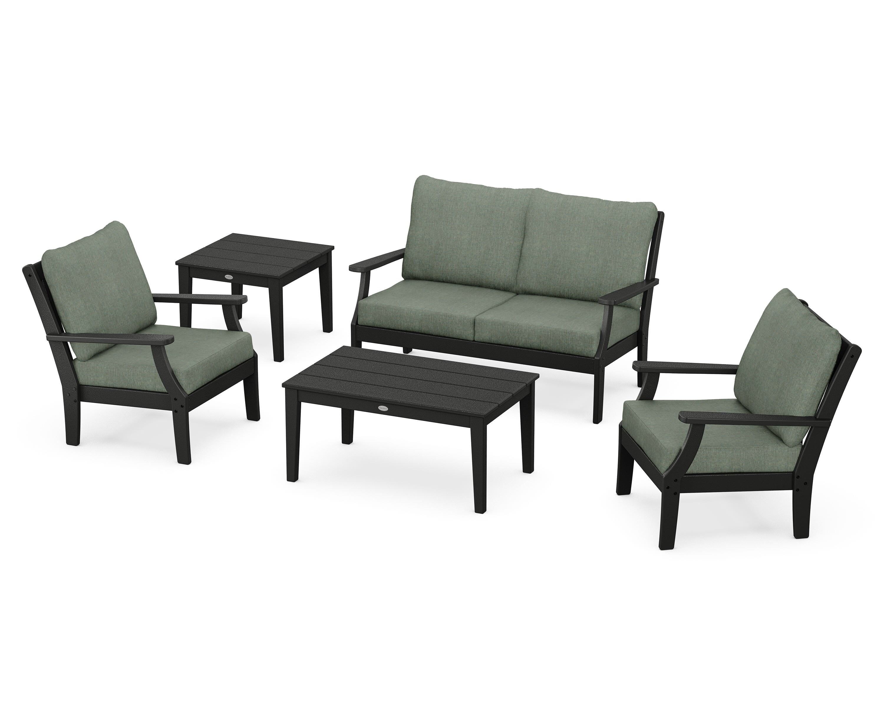 POLYWOOD Braxton 5-Piece Deep Seating Set in Black / Cast Sage