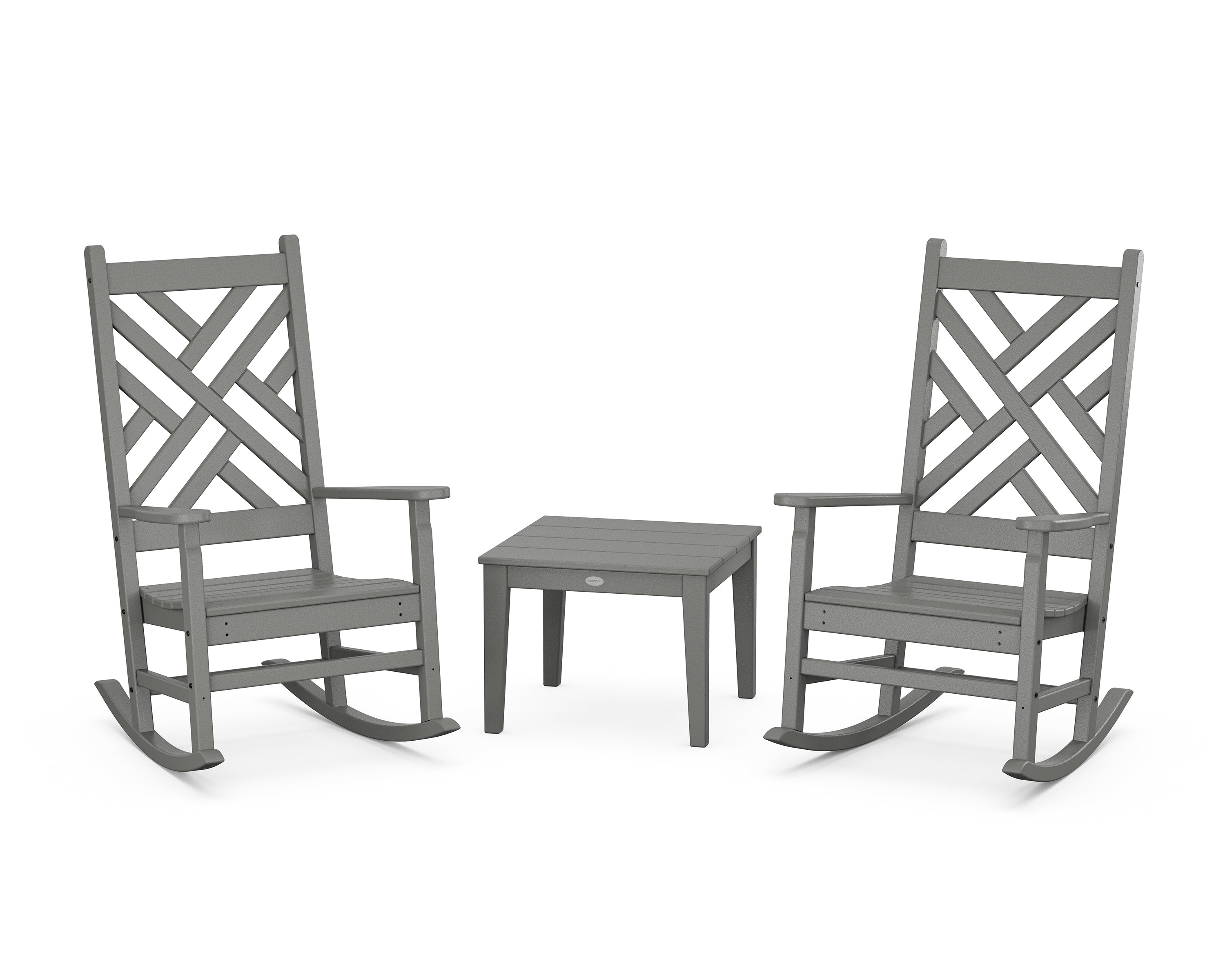 POLYWOOD® Chippendale 3-Piece Rocking Chair Set in Slate Grey