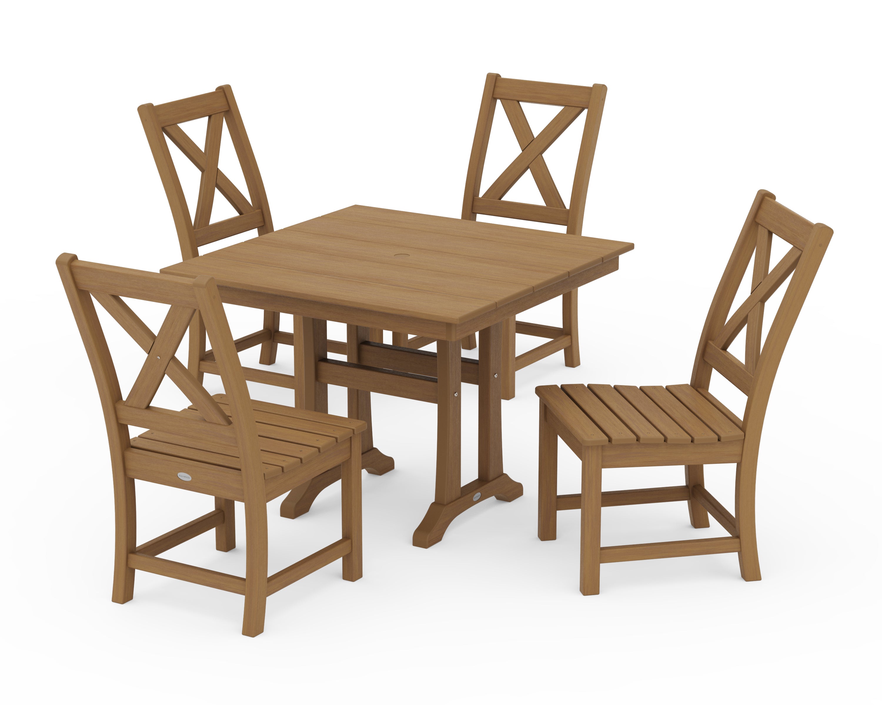 POLYWOOD Braxton Side Chair 5-Piece Farmhouse Dining Set With Trestle Legs in Natural
