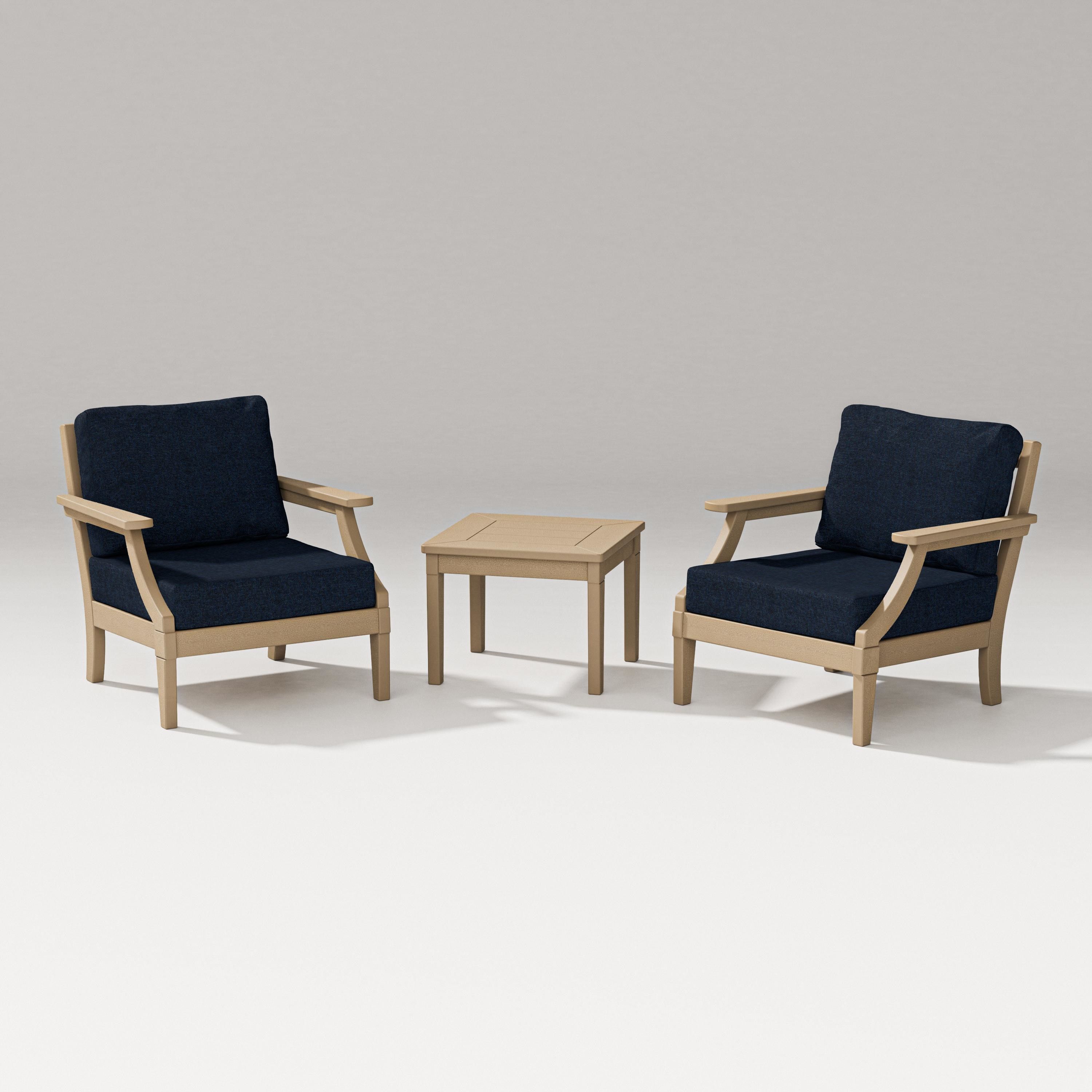PW Designer Series Estate 3-Piece Lounge Chair Set in Vintage Sahara / Marine Indigo