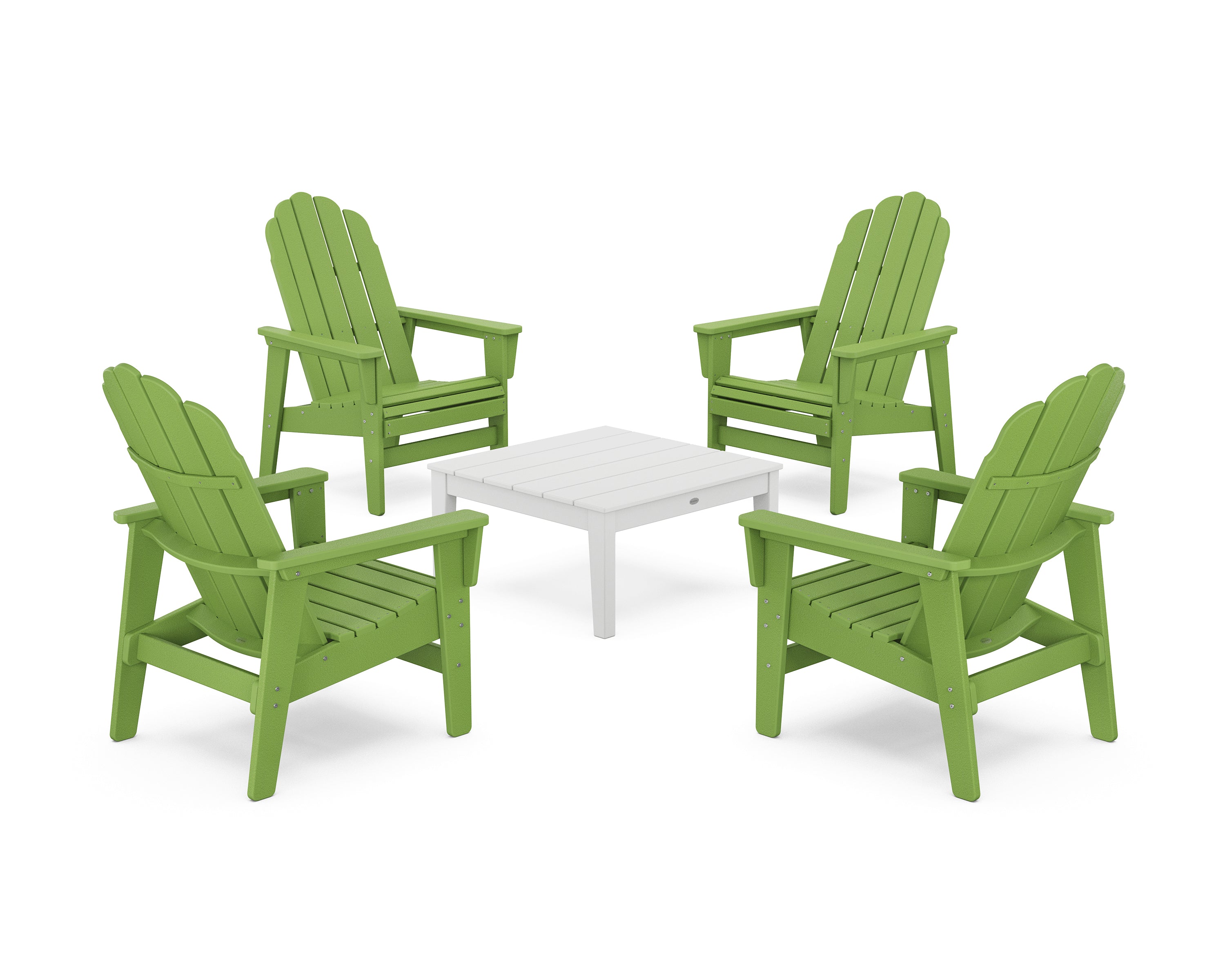 POLYWOOD® 5-Piece Vineyard Grand Upright Adirondack Chair Conversation Group in Lime / White