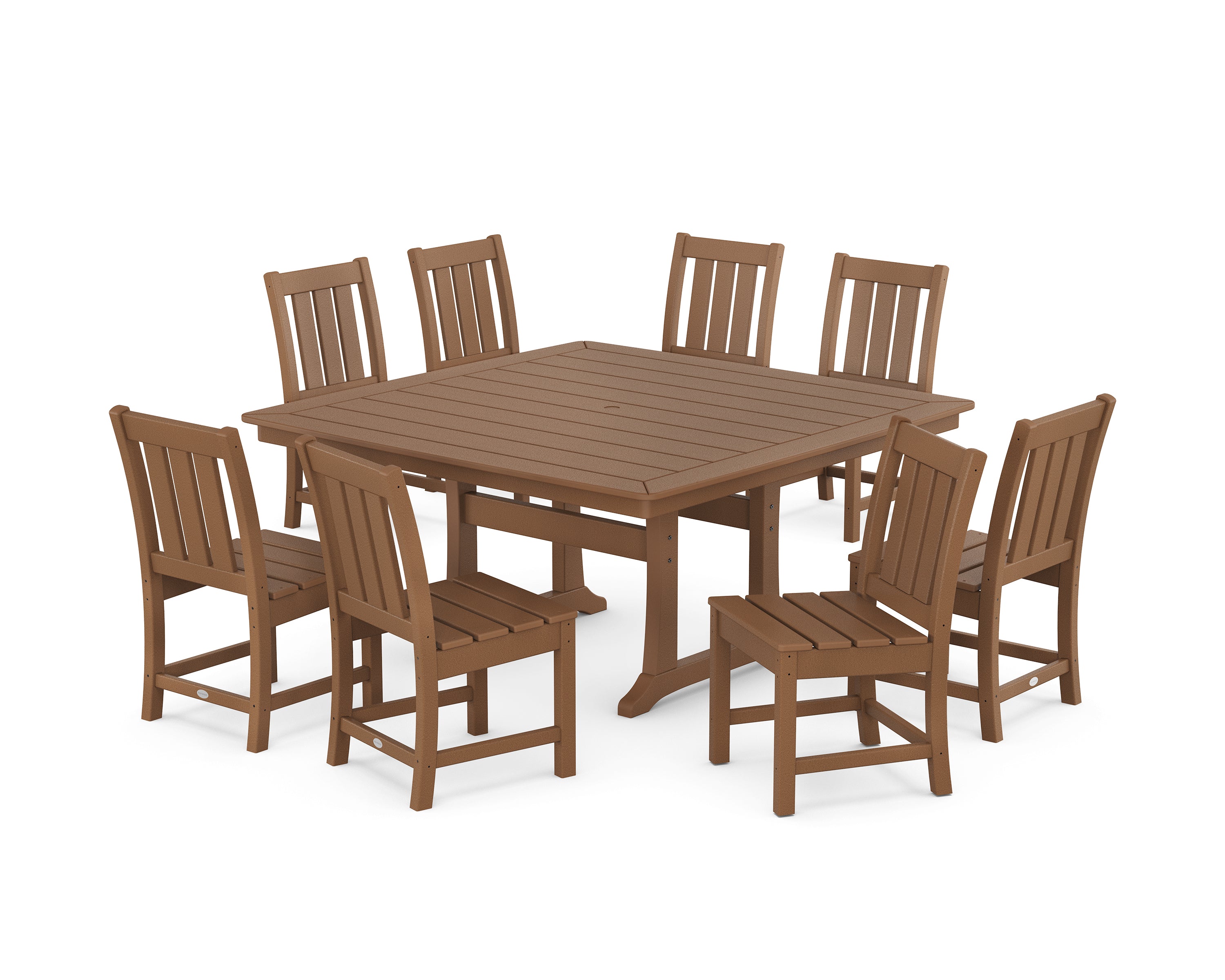 POLYWOOD® Oxford Side Chair 9-Piece Square Dining Set with Trestle Legs in Teak