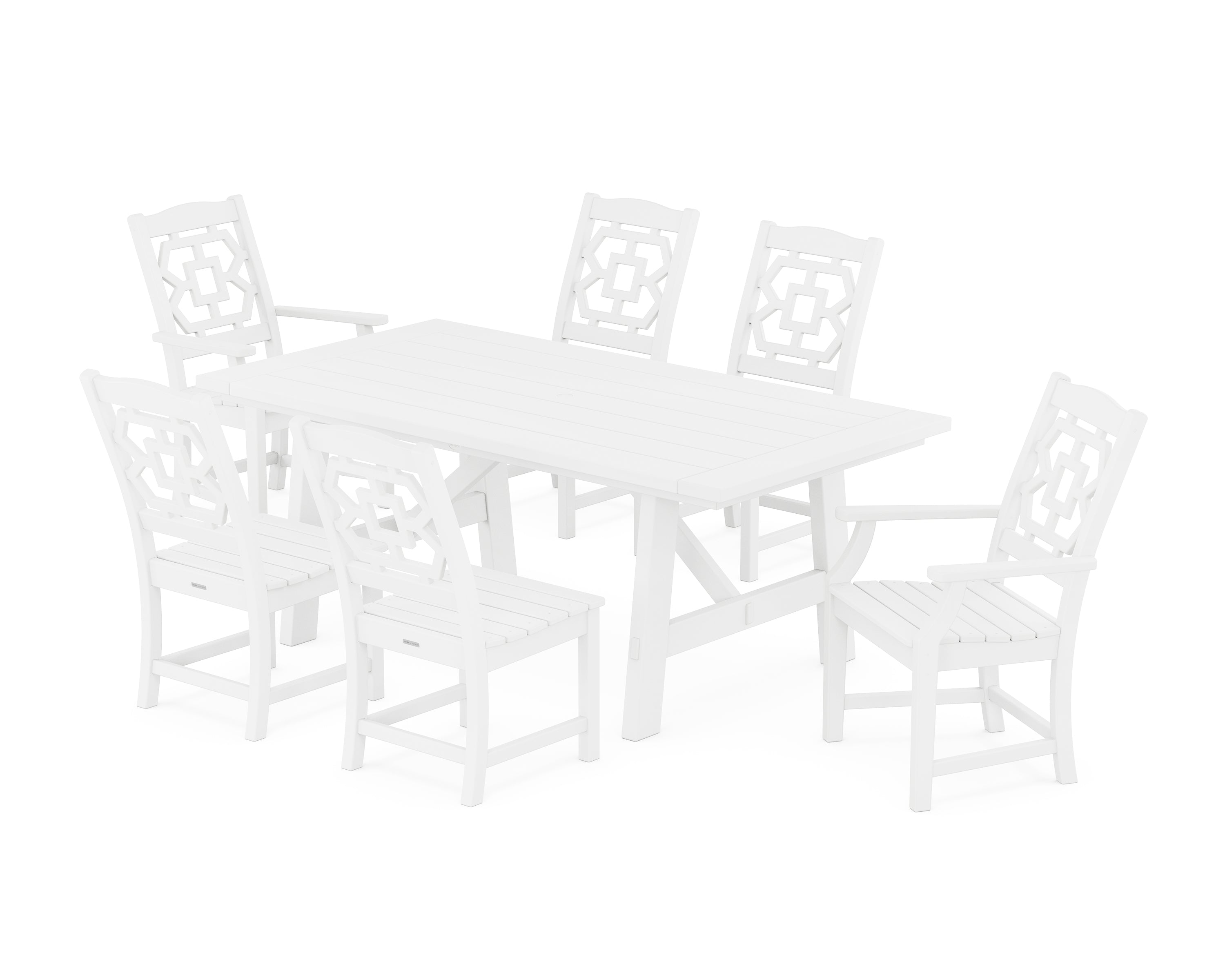 Martha Stewart by POLYWOOD® Chinoiserie 7-Piece Rustic Farmhouse Dining Set in White