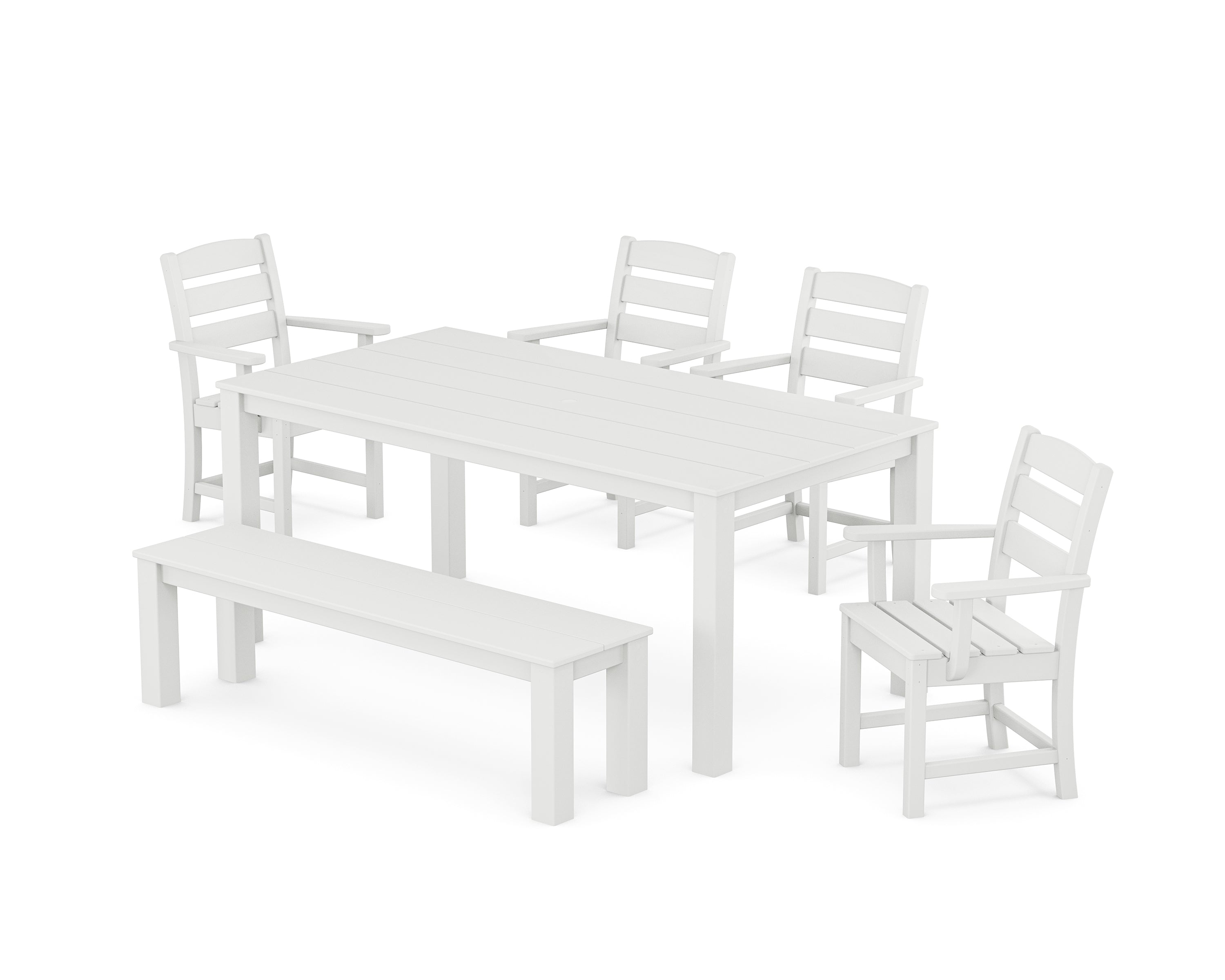 POLYWOOD® Lakeside 6-Piece Parsons Dining Set with Bench in White