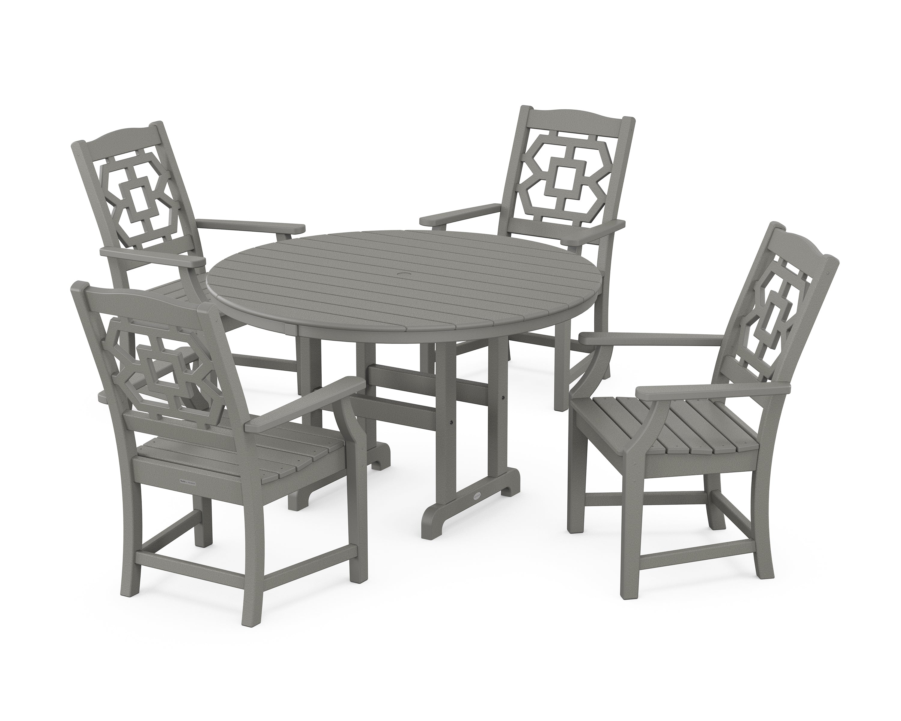 Martha Stewart by POLYWOOD® Chinoiserie 5-Piece Round Farmhouse Dining Set in Slate Grey